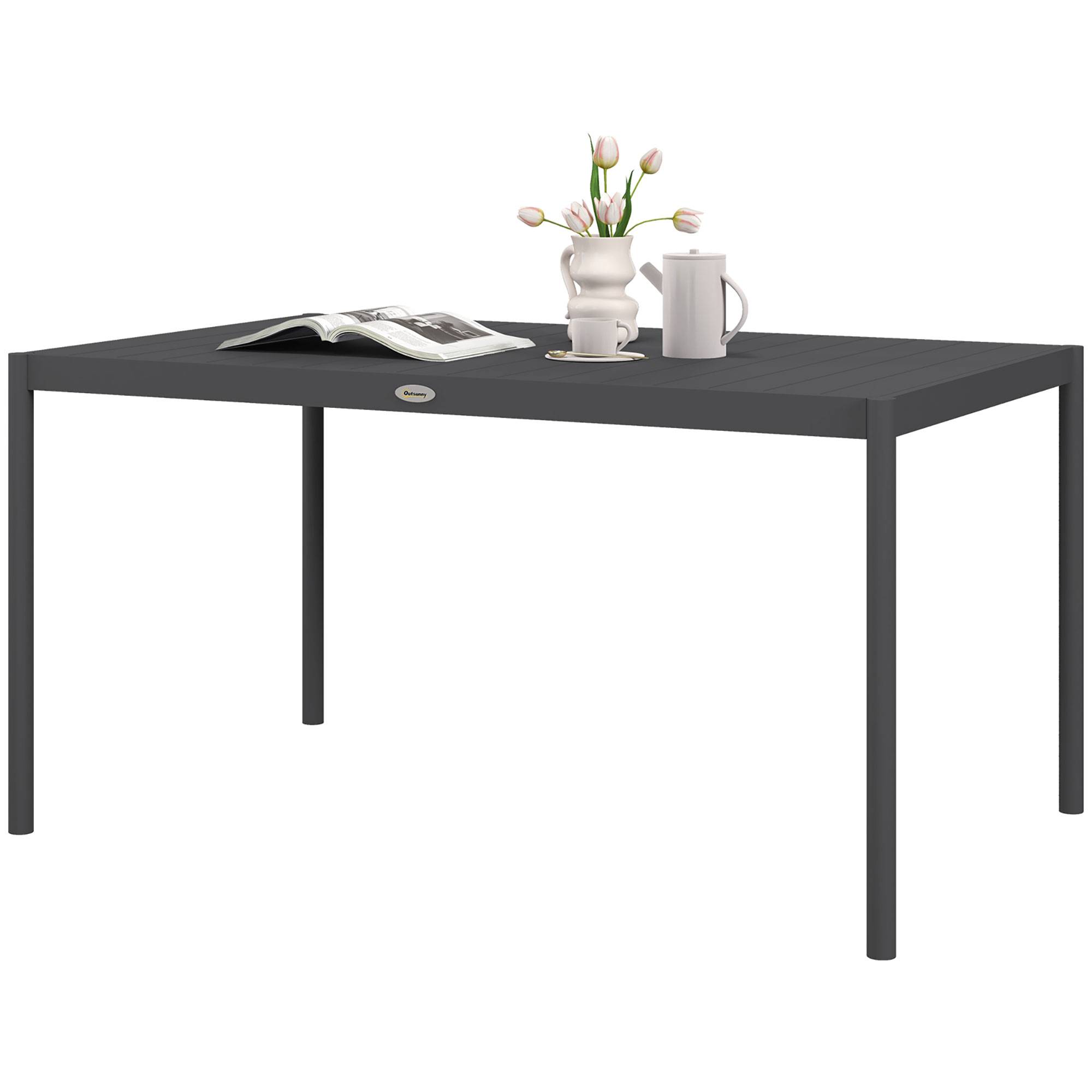 Table de jardin rectangulaire pour 6 personnes en aluminium plateau à lattes dim. 145L x 90l x 74H cm gris - Image 2