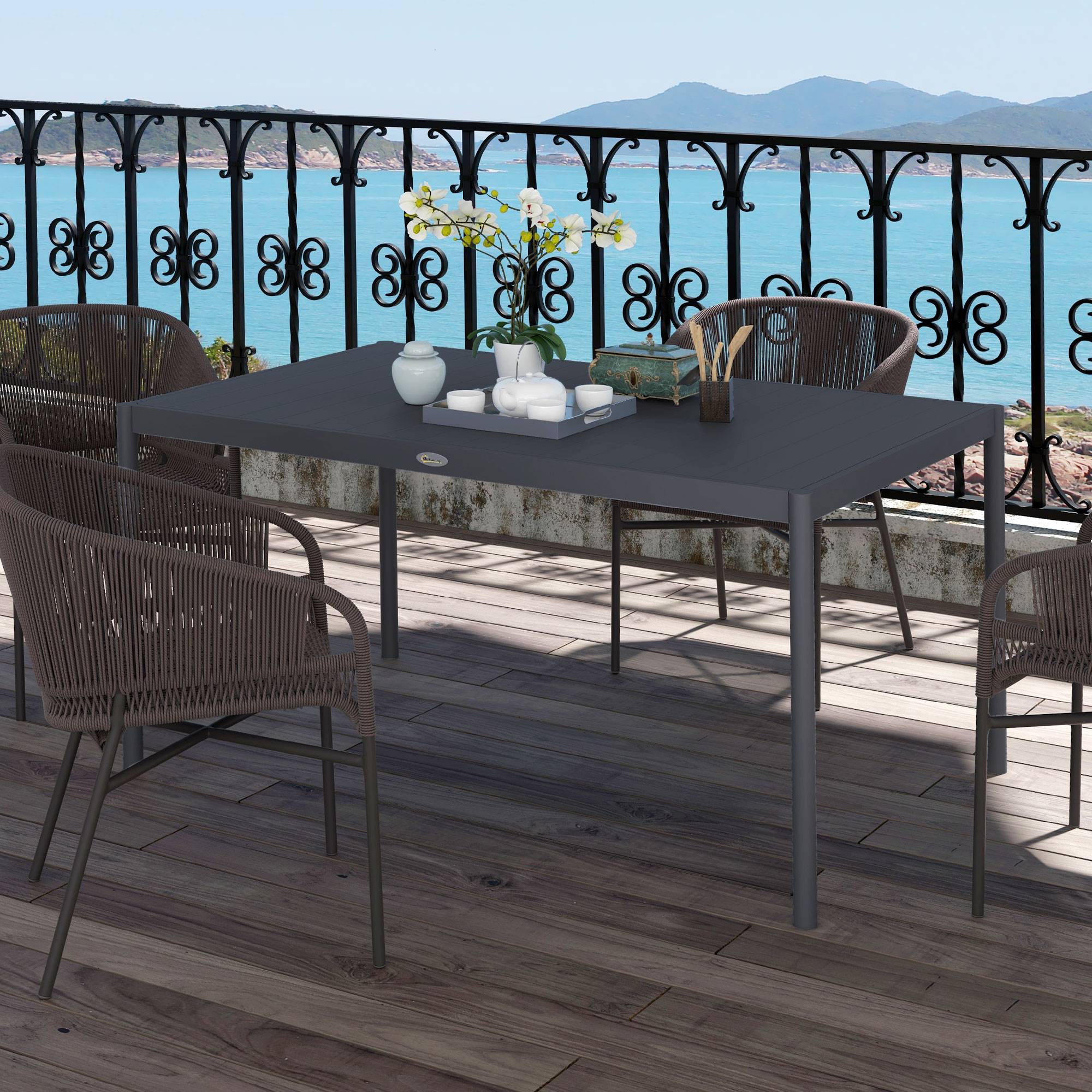 Table de jardin rectangulaire pour 6 personnes en aluminium plateau à lattes dim. 145L x 90l x 74H cm gris - Image 4