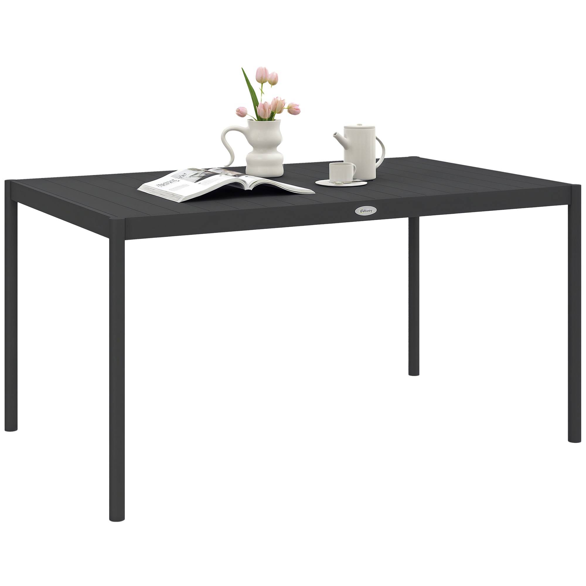 Table de jardin rectangulaire pour 6 personnes en aluminium plateau à lattes dim. 145L x 90l x 74H cm gris - Image 1