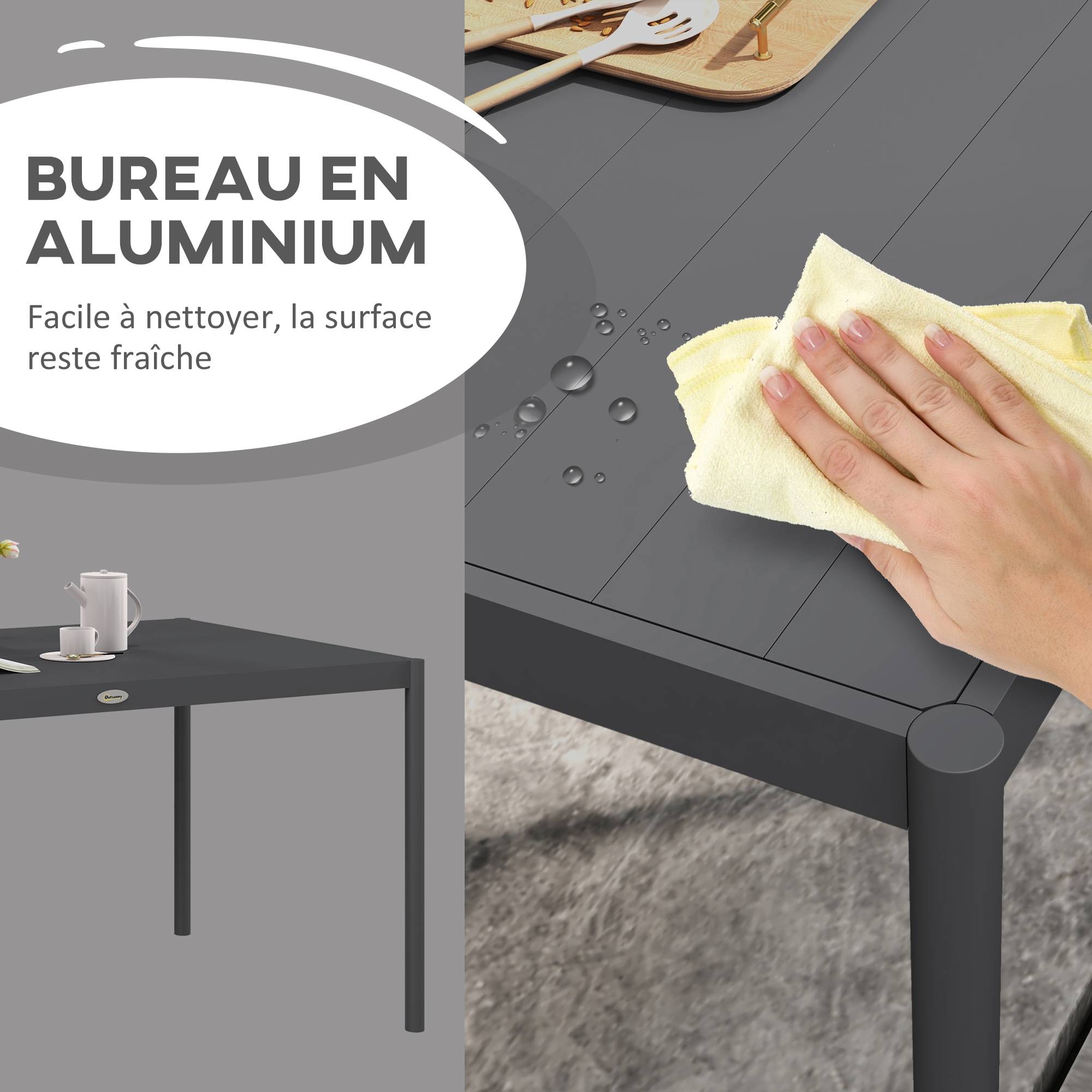 Table de jardin rectangulaire pour 6 personnes en aluminium plateau à lattes dim. 145L x 90l x 74H cm gris - Image 7