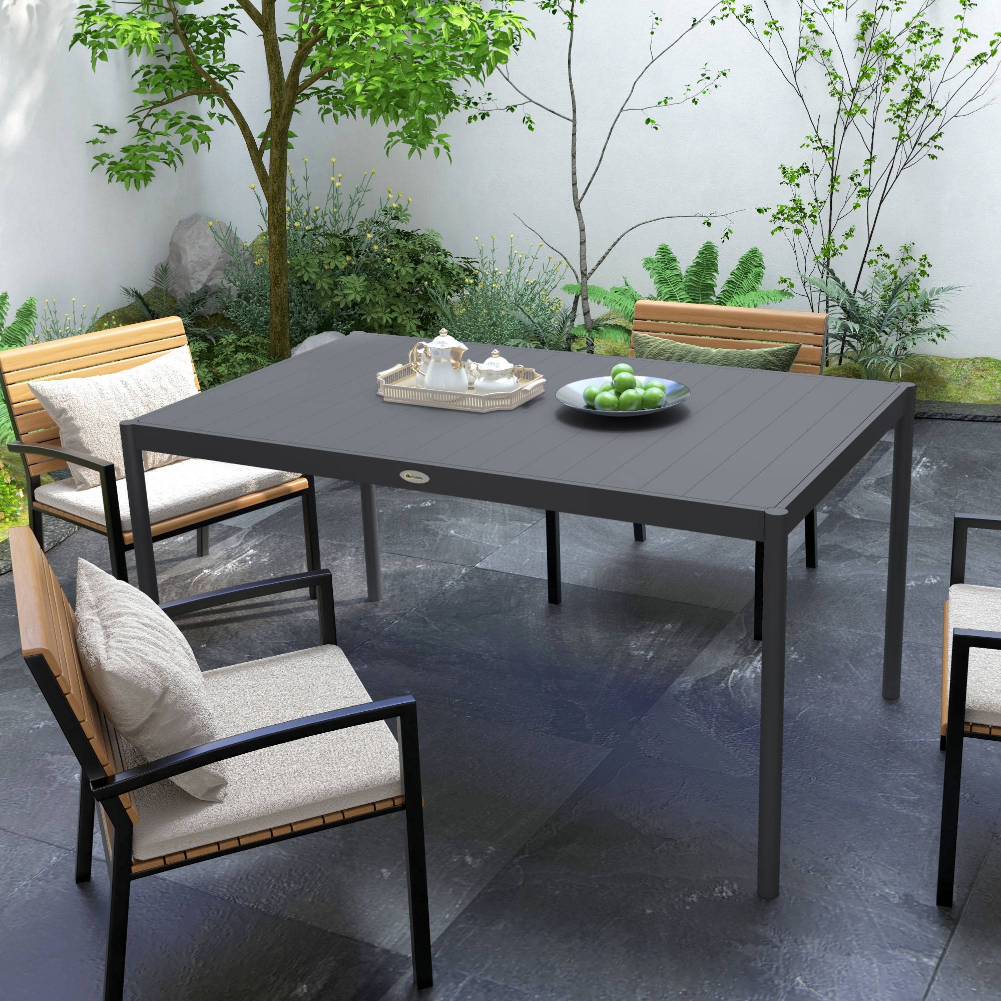Table de jardin rectangulaire pour 6 personnes en aluminium plateau à lattes dim. 145L x 90l x 74H cm gris - Image 10
