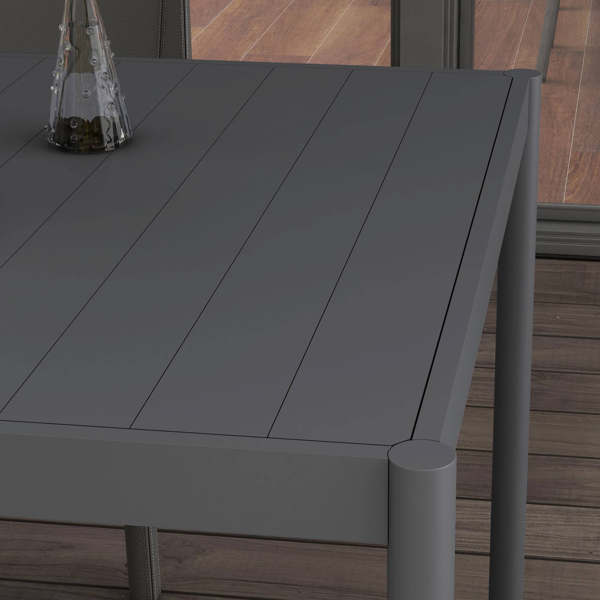 Table de jardin rectangulaire pour 6 personnes en aluminium plateau à lattes dim. 145L x 90l x 74H cm gris - Image 9