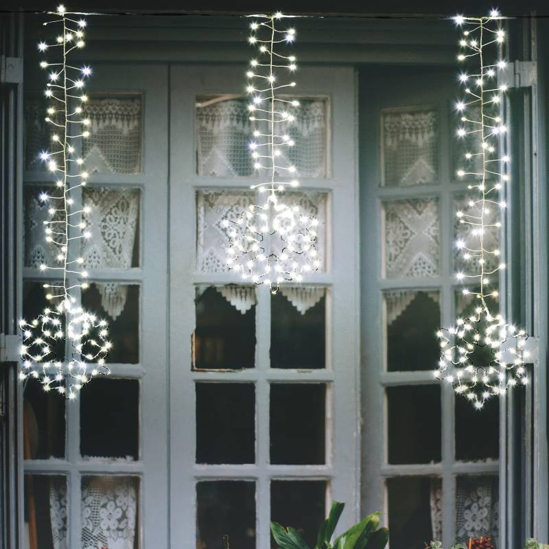 Lotti - Guirlande stalactites 8 flocons de neige 3m H80cm 728 microLED blanc froid scintillant Lotti - Image 9
