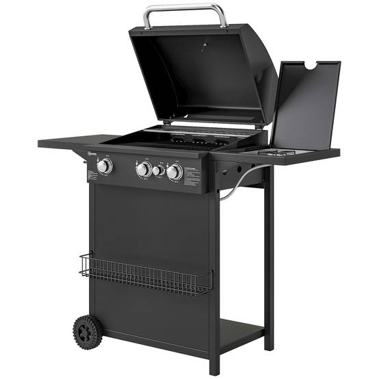 Barbecue à gaz avec brûleurs indépendants, couvercle avec thermomètre et tablette latérale, noir - Image 2