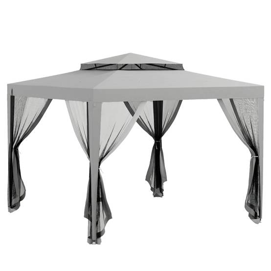 Tonnelle de Jardin 3x3 m Acier avec 4 Moustiquaires et Double Toit Protection UV Gris - ComfortXL Outdoor Living - Image 1