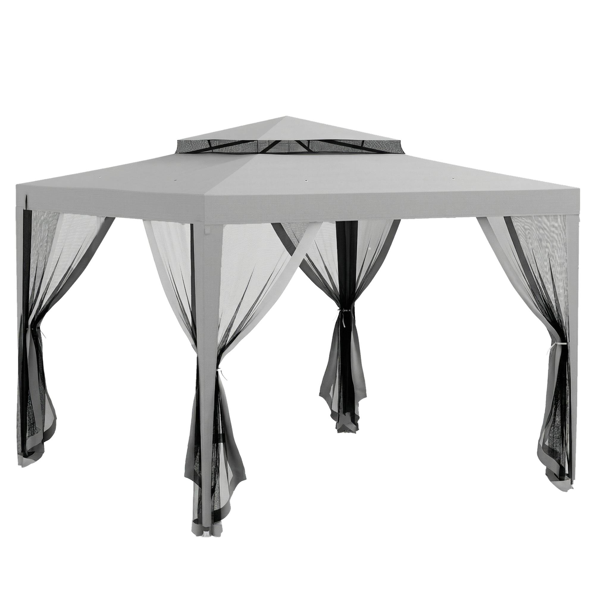 Tonnelle de Jardin 3x3 m Acier avec 4 Moustiquaires et Double Toit Protection UV Gris - ComfortXL Outdoor Living - Image 1