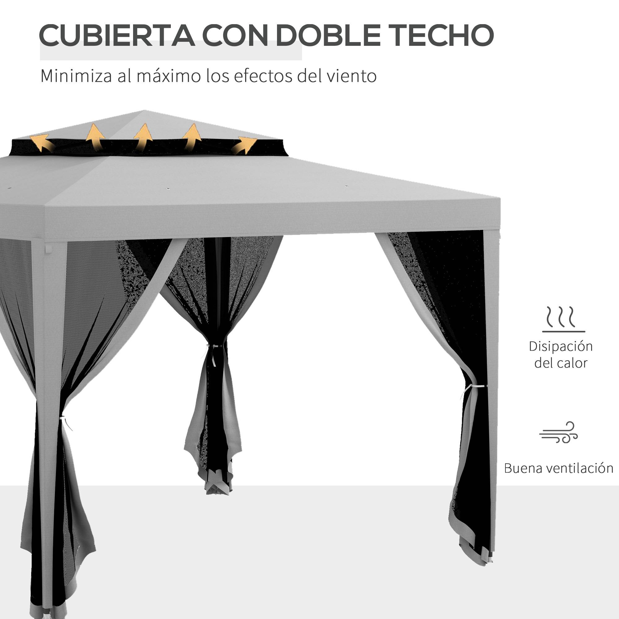 Tonnelle de Jardin 3x3 m Acier avec 4 Moustiquaires et Double Toit Protection UV Gris - ComfortXL Outdoor Living - Image 6