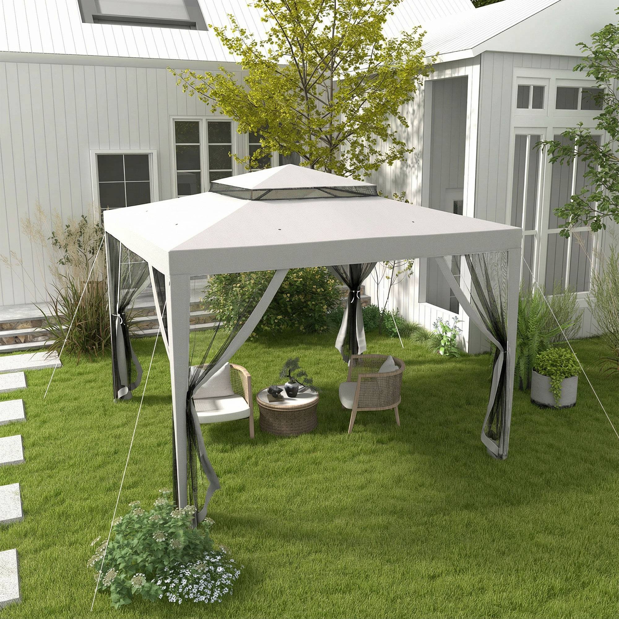 Tonnelle de Jardin 3x3 m Acier avec 4 Moustiquaires et Double Toit Protection UV Gris - ComfortXL Outdoor Living - Image 3