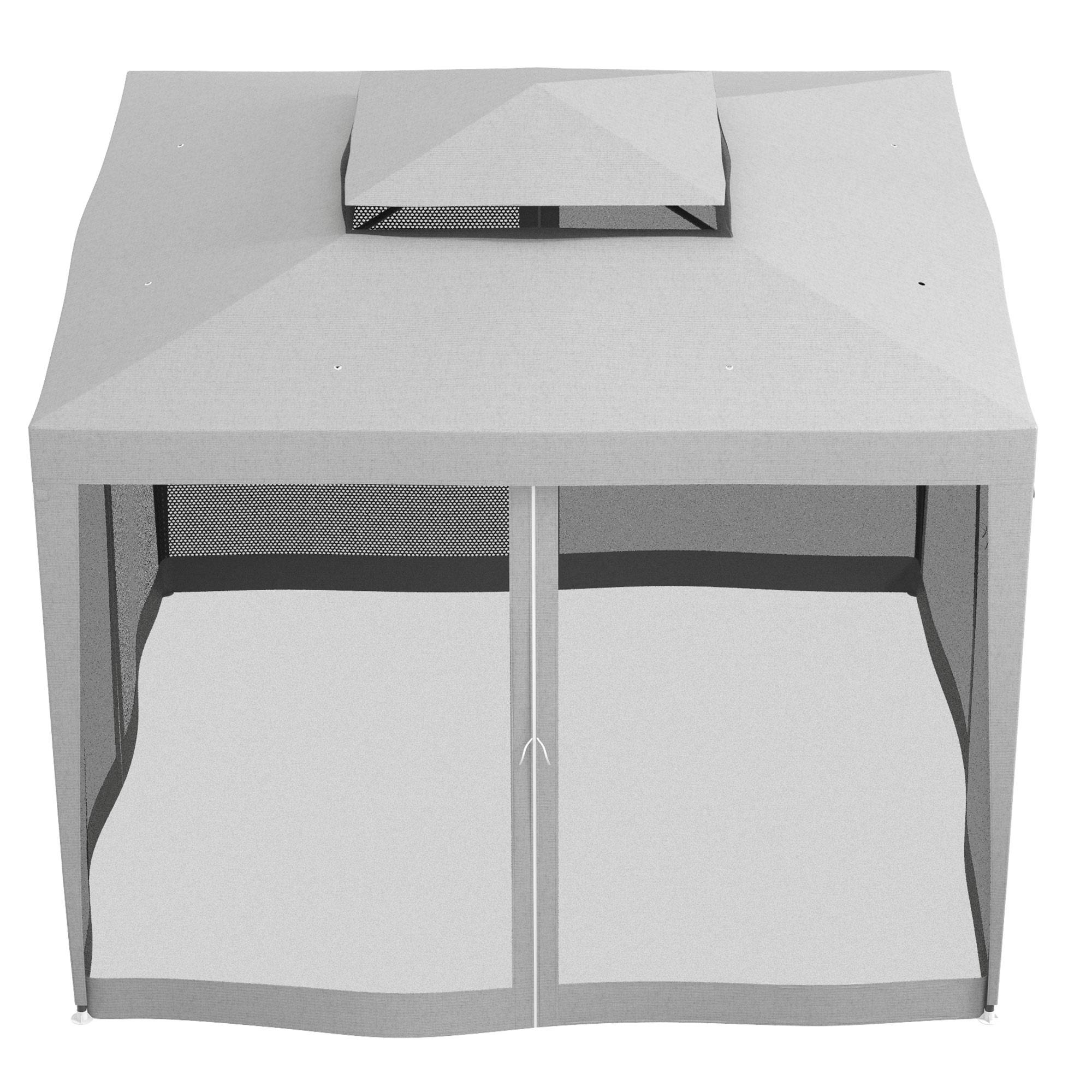 Tonnelle de Jardin 3x3 m Acier avec 4 Moustiquaires et Double Toit Protection UV Gris - ComfortXL Outdoor Living - Image 9