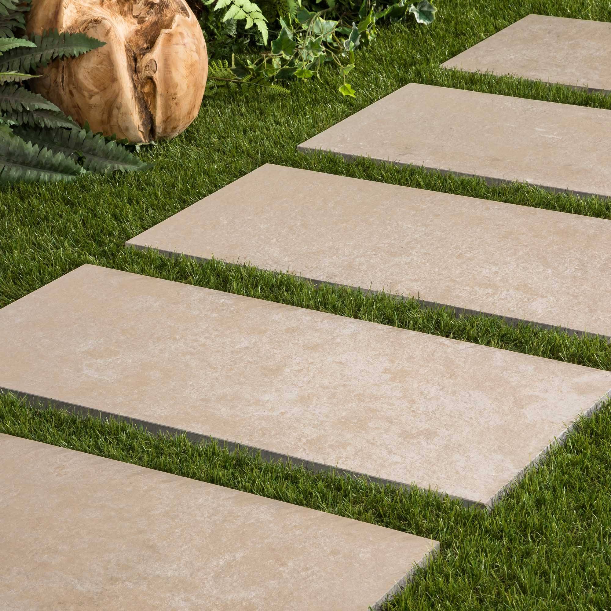 Sans Marque - Pas japonais Rectangle Grès cérame effet Pierre Beige Brescia 80x40x2 cm (à l'unité) - RO'MA NATURE - Image 1