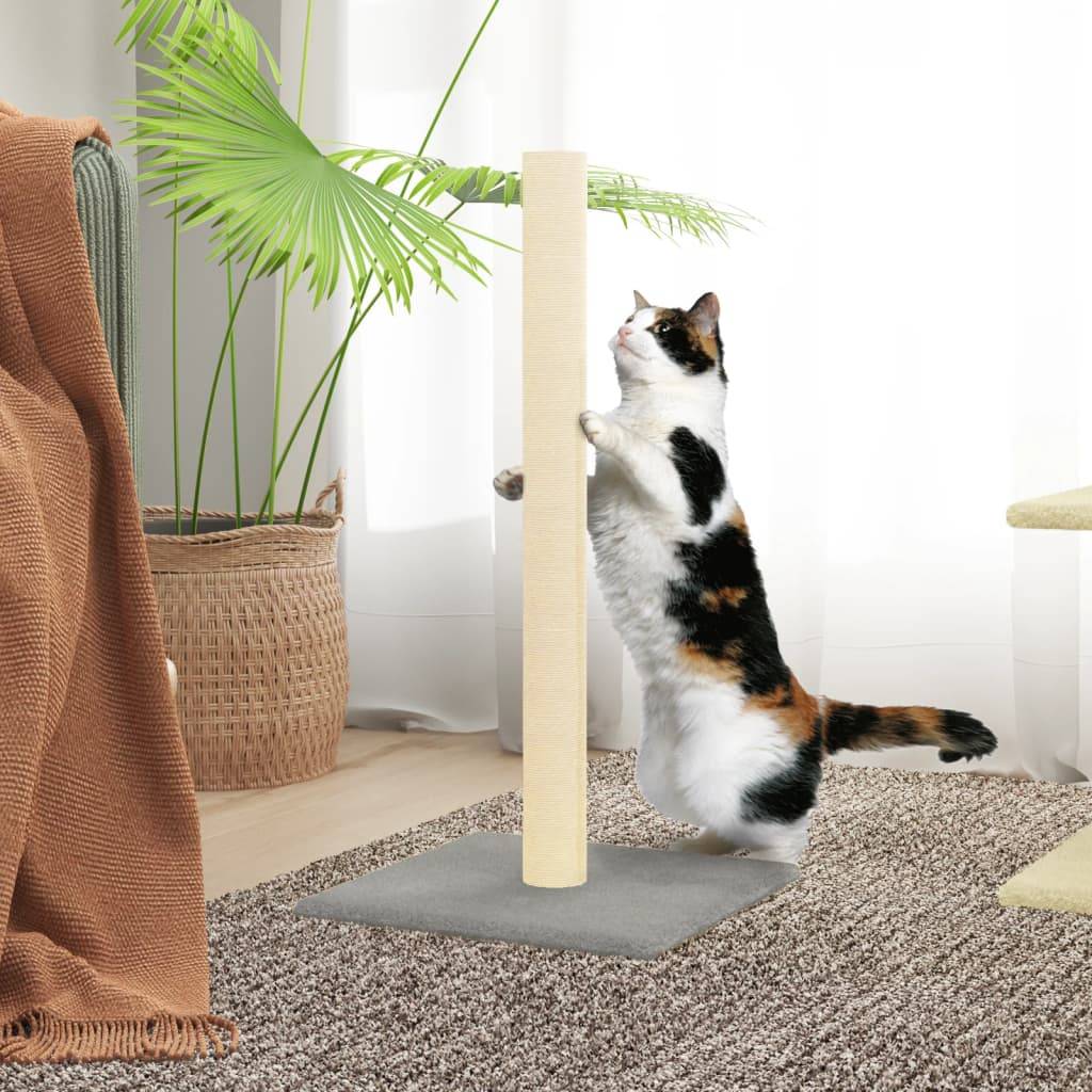 Poteau Griffoir pour Chat en Sisal Naturel et Peluche Douce 70 cm Gris Clair - ComfortXL Outdoor Living - Image 1