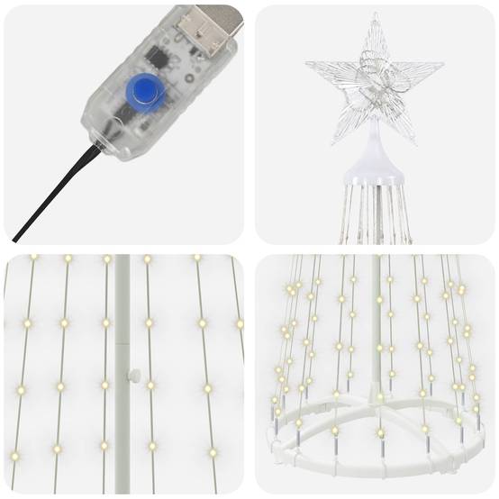 Vidaxl - Sapin cône lumineux LED 180 cm 250 LED Blanc chaud Acier Blanc vidaXL 42050798 - Image 6