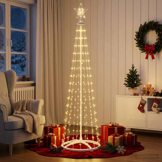 Vidaxl - Sapin cône lumineux LED 180 cm 250 LED Blanc chaud Acier Blanc vidaXL 42050798 - Image 4
