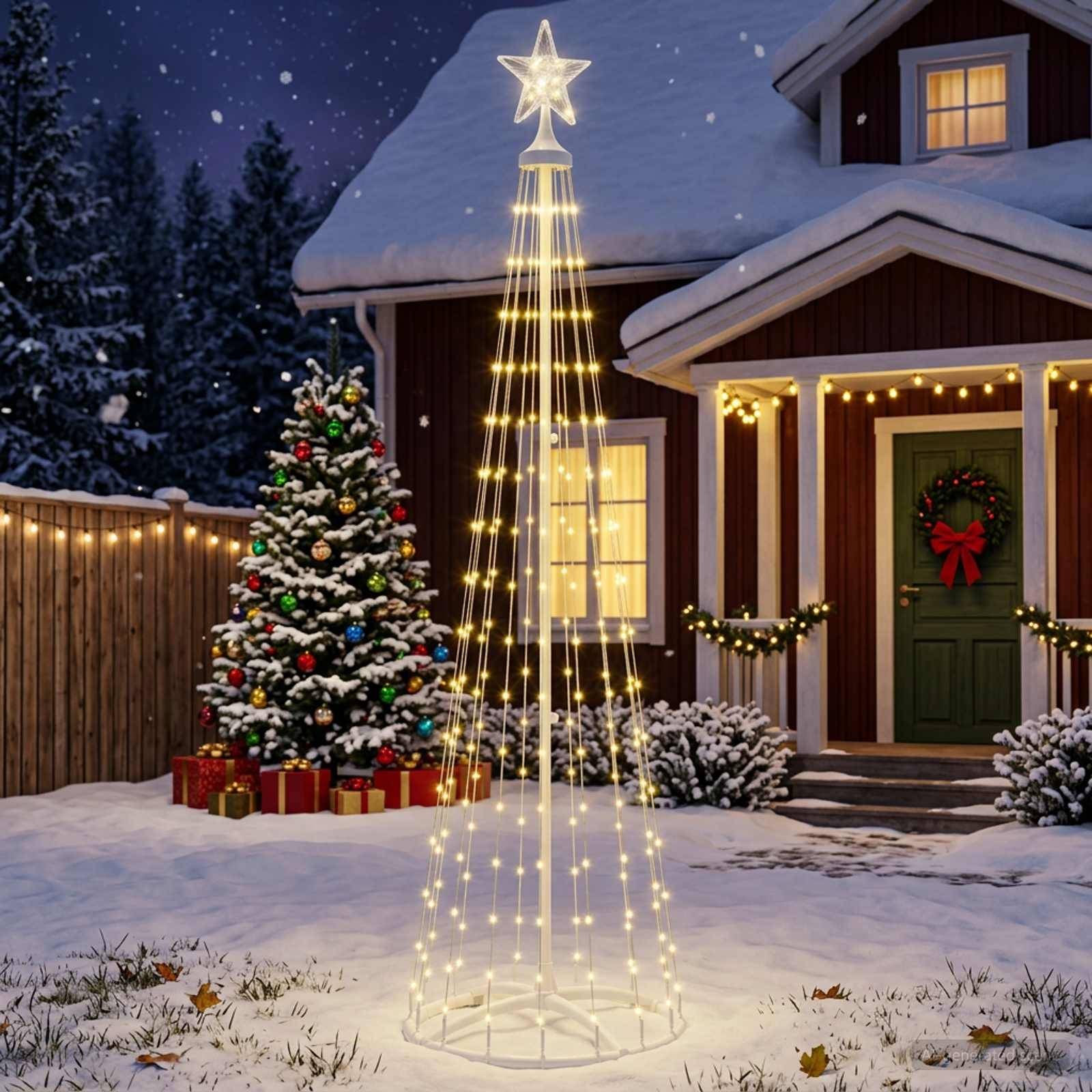 Vidaxl - Sapin cône lumineux LED 180 cm 250 LED Blanc chaud Acier Blanc vidaXL 42050798 - Image 1