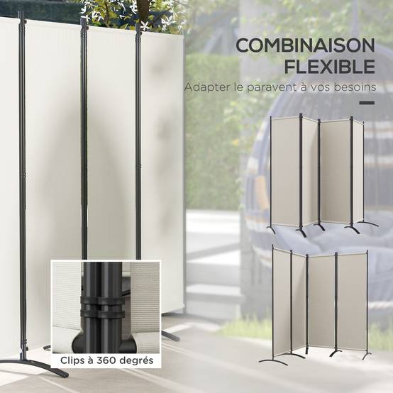 Paravent de jardin métal polyester crème 221 x 50 x 172 cm - PANGIVO - Image 8