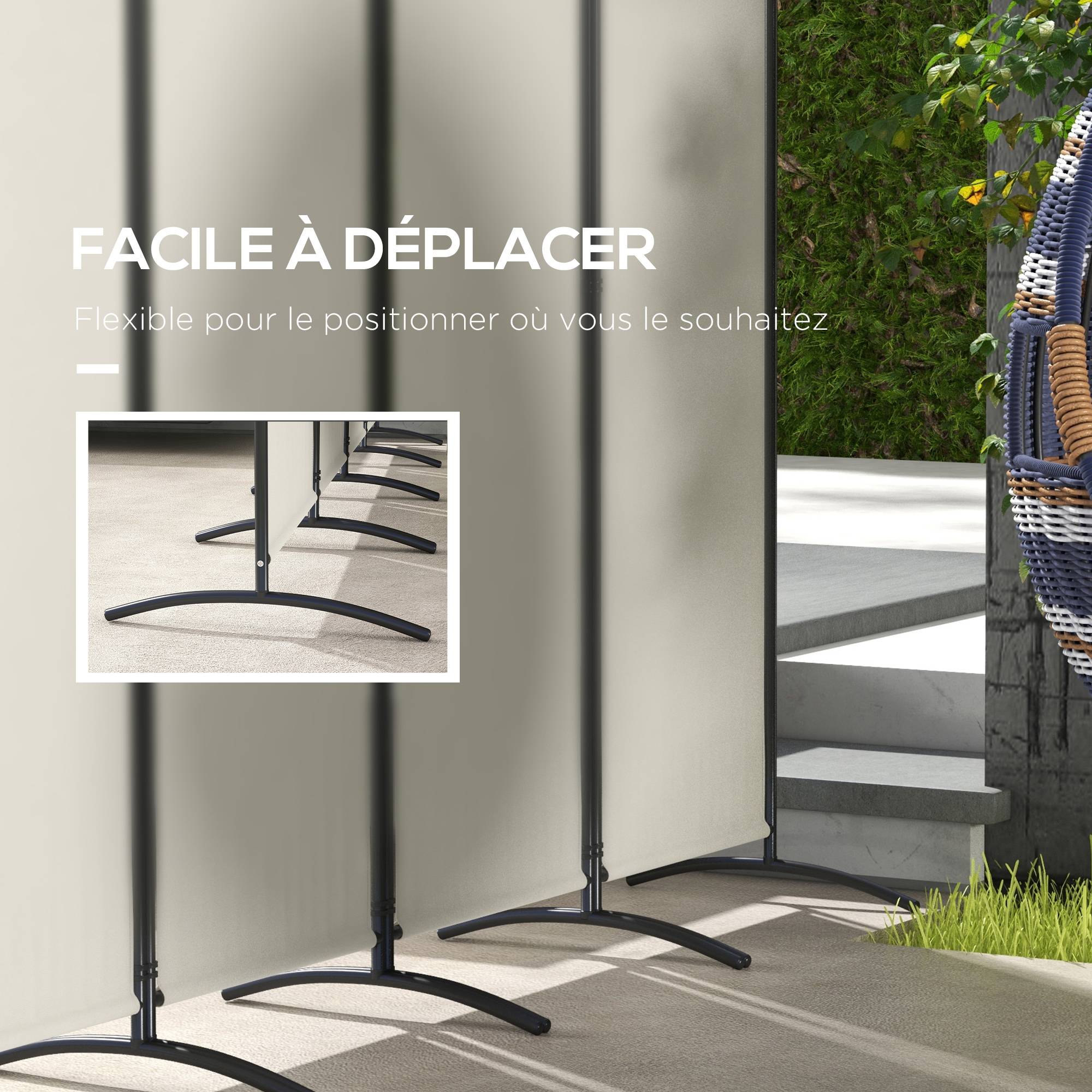 Paravent de jardin métal polyester crème 221 x 50 x 172 cm - PANGIVO - Image 7