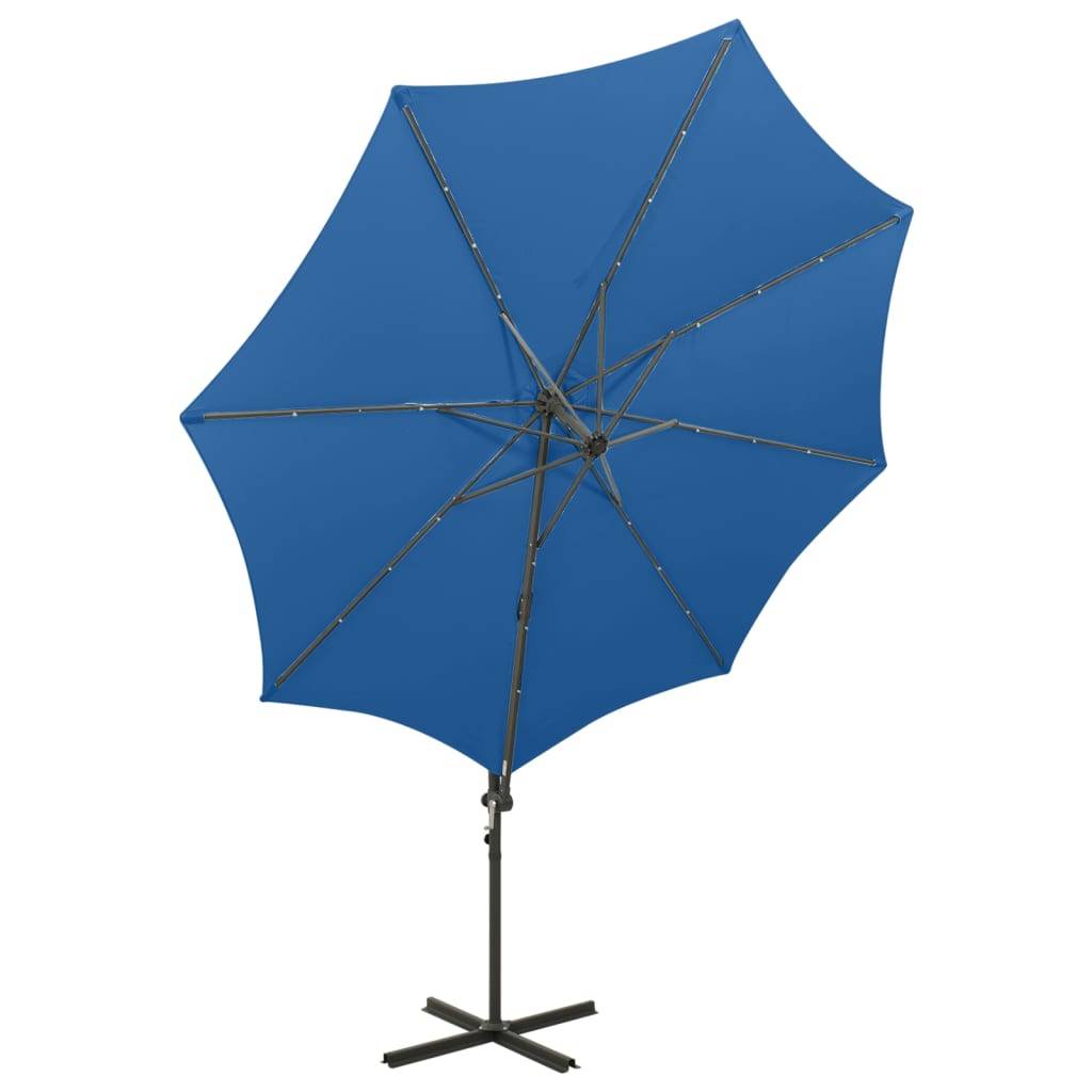 Helloshop26 - Parasol meuble de jardin déporté avec mât et lumières led 300 cm bleu azur - Image 4