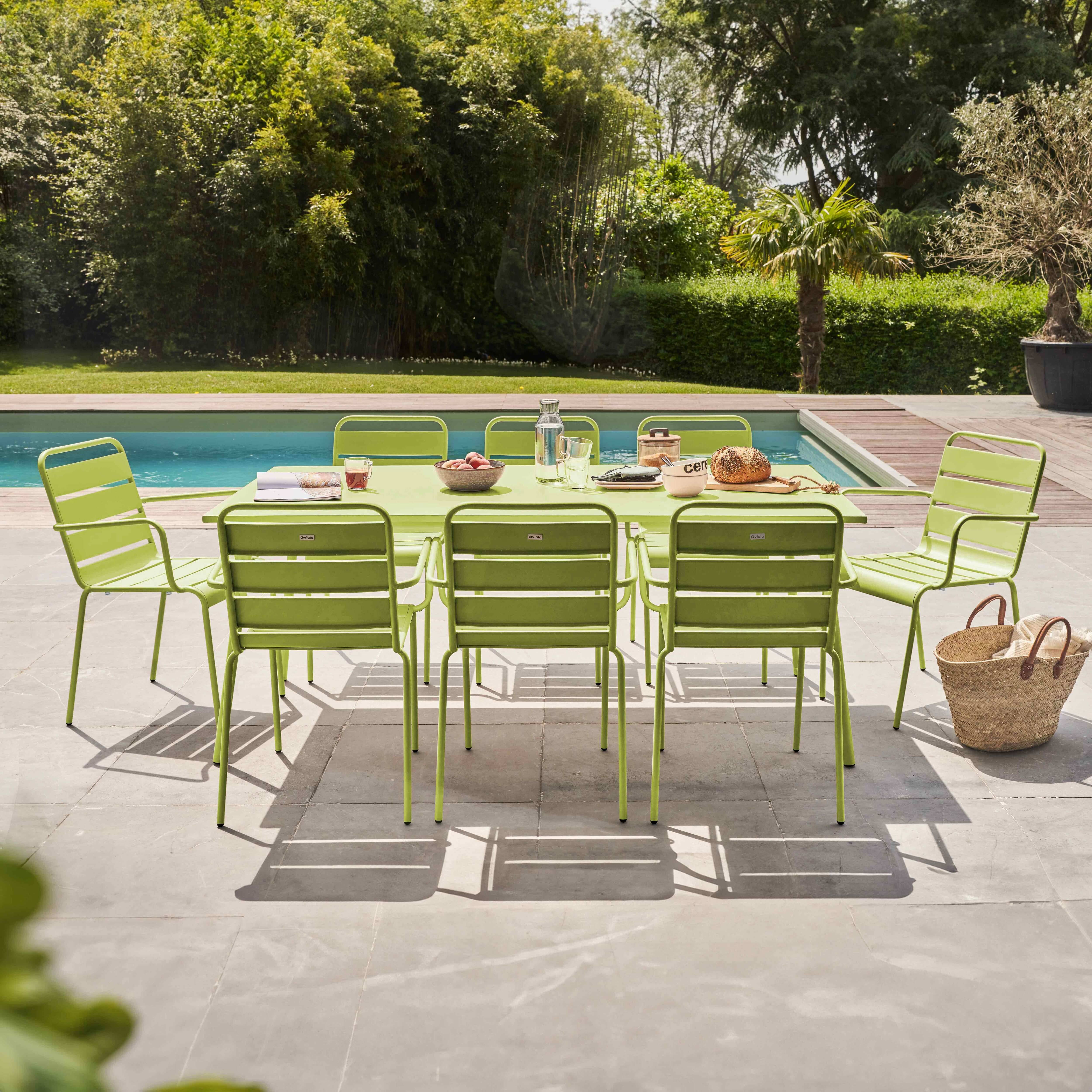Oviala - Ensemble table de Jardin et 8 fauteuils en métal vert Palavas - Oviala - Image 3