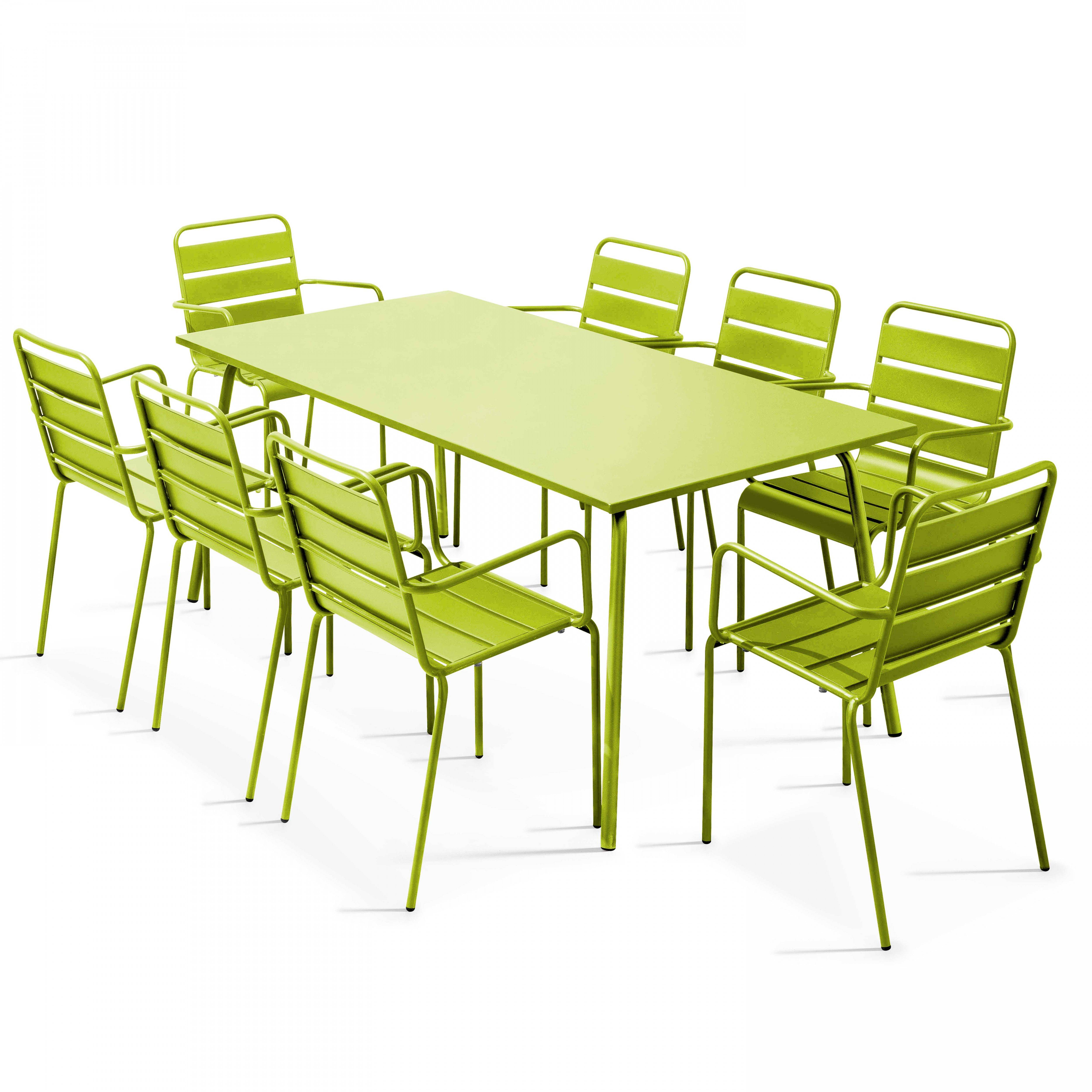 Oviala - Ensemble table de Jardin et 8 fauteuils en métal vert Palavas - Oviala - Image 2