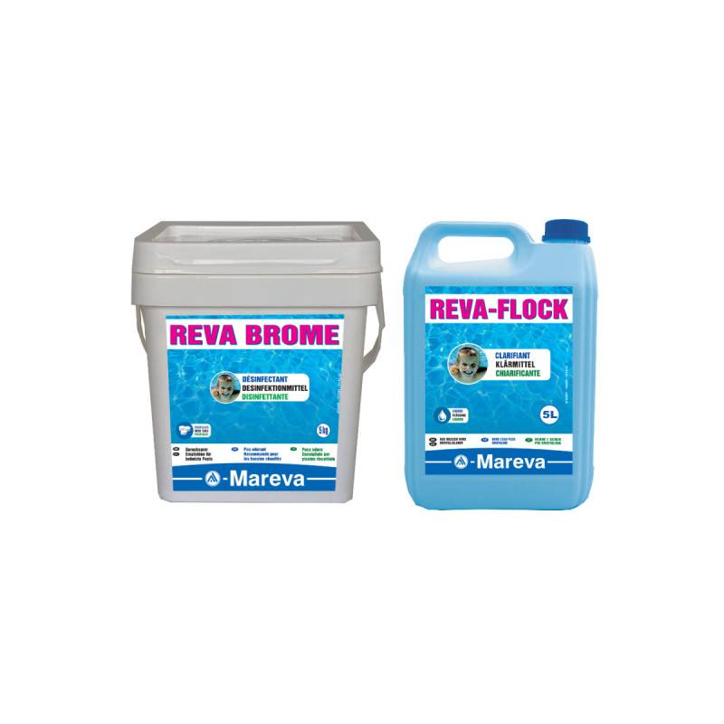 Pack MAREVA - Pastilles de brome - 5kg - Clarifiant liquide Reva-flock - 5L - Image 1