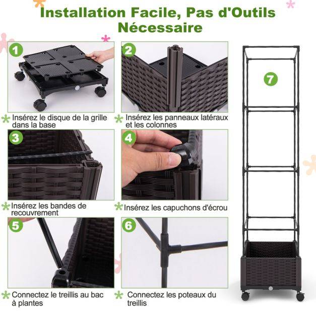 Helloshop26 - Potager surélevé vertical de 170 cm avec bac et treillis jardinière avec système d'auto-irrigation hauteur ajustable bac à tomates sur roues - Image 3