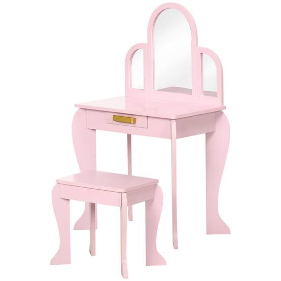 Sans Marque - Coiffeuse rose en acrylique pour filles de 3 à 6 ans avec tabouret, tiroirs et miroir assorti - Image 2