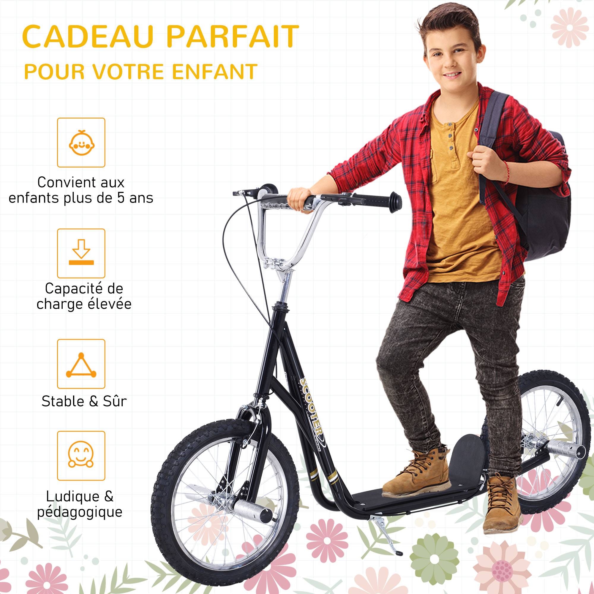 Trottinette patinette Grandes Roues pneumatiques Ø 41 cm Hauteur Guidon réglable béquille pegs Inclus Acier Noir - Image 9