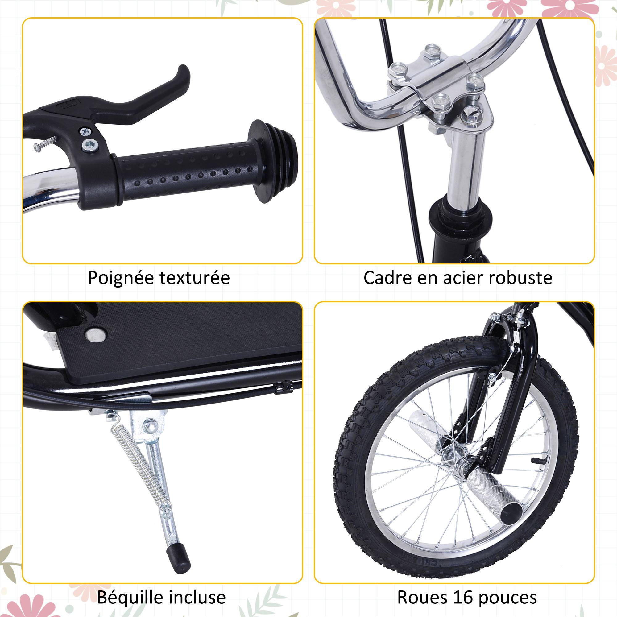 Trottinette patinette Grandes Roues pneumatiques Ø 41 cm Hauteur Guidon réglable béquille pegs Inclus Acier Noir - Image 7