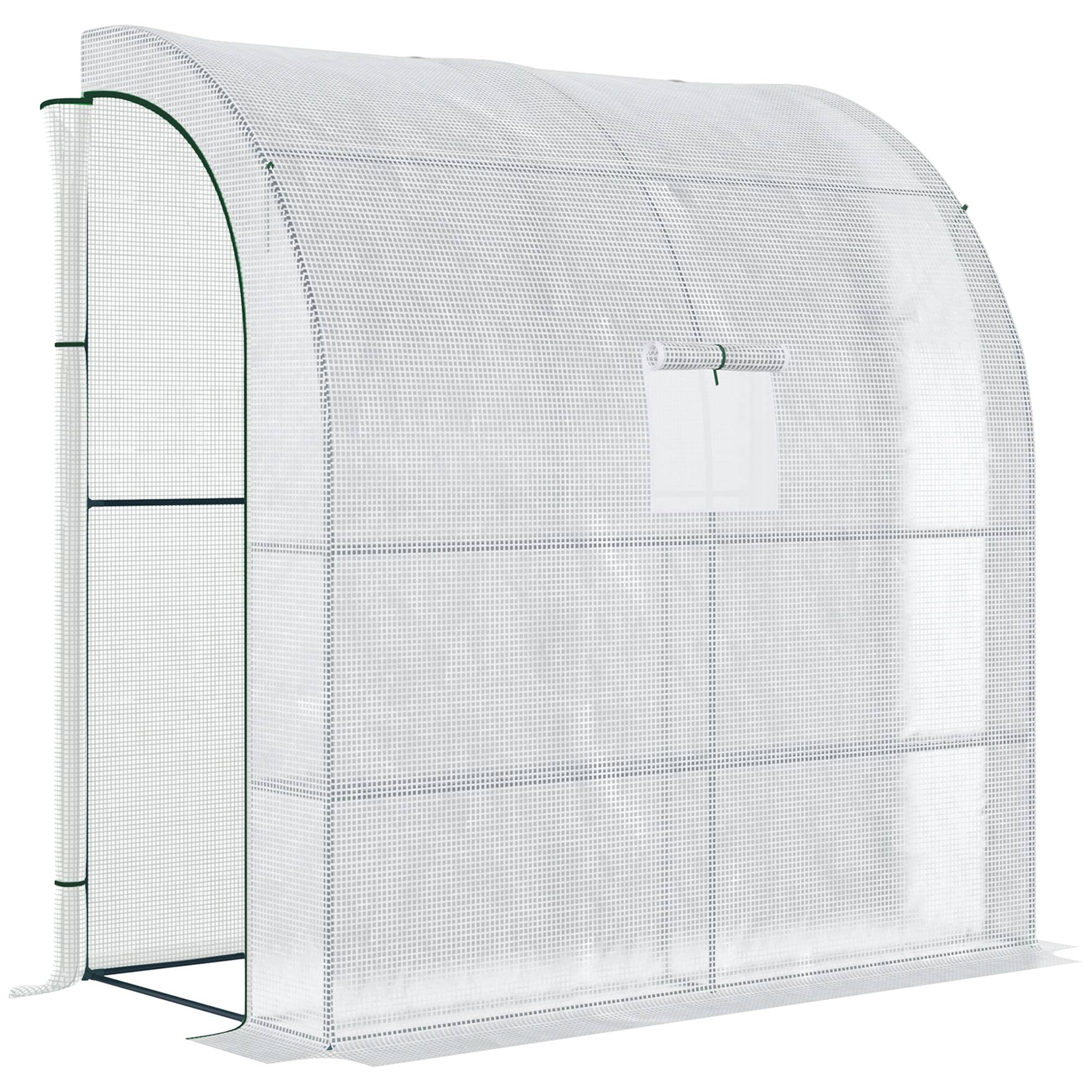 Sans Marque - Serre adossée 200x100x215 cm 3 niveaux acier PE portes fenêtres enroulables serre verticale culture plantes légumes fleurs verte blanche - Image 1