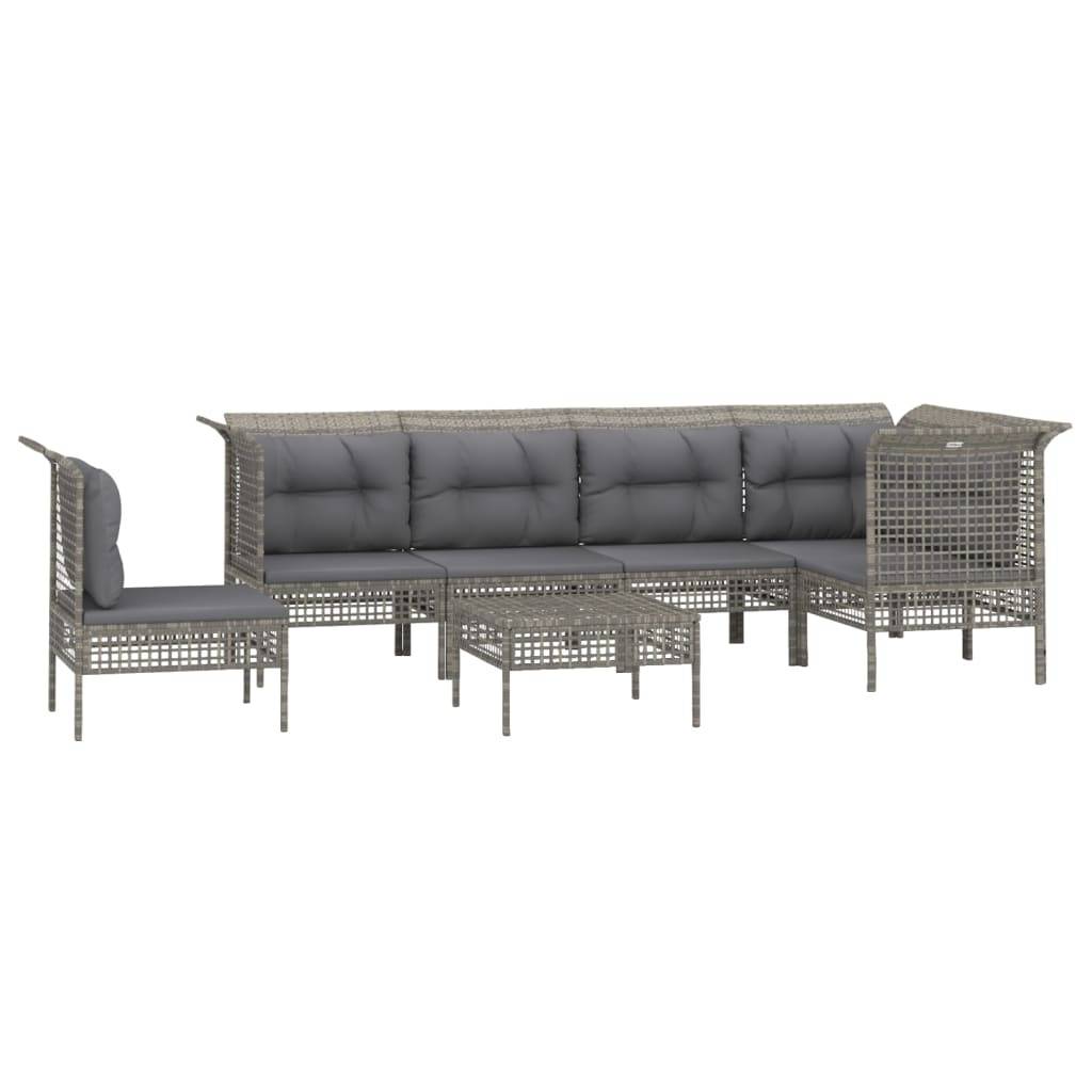Helloshop26 - Salon de jardin meuble d'extérieur ensemble de mobilier 7 pièces avec coussins gris résine tressée - Image 1