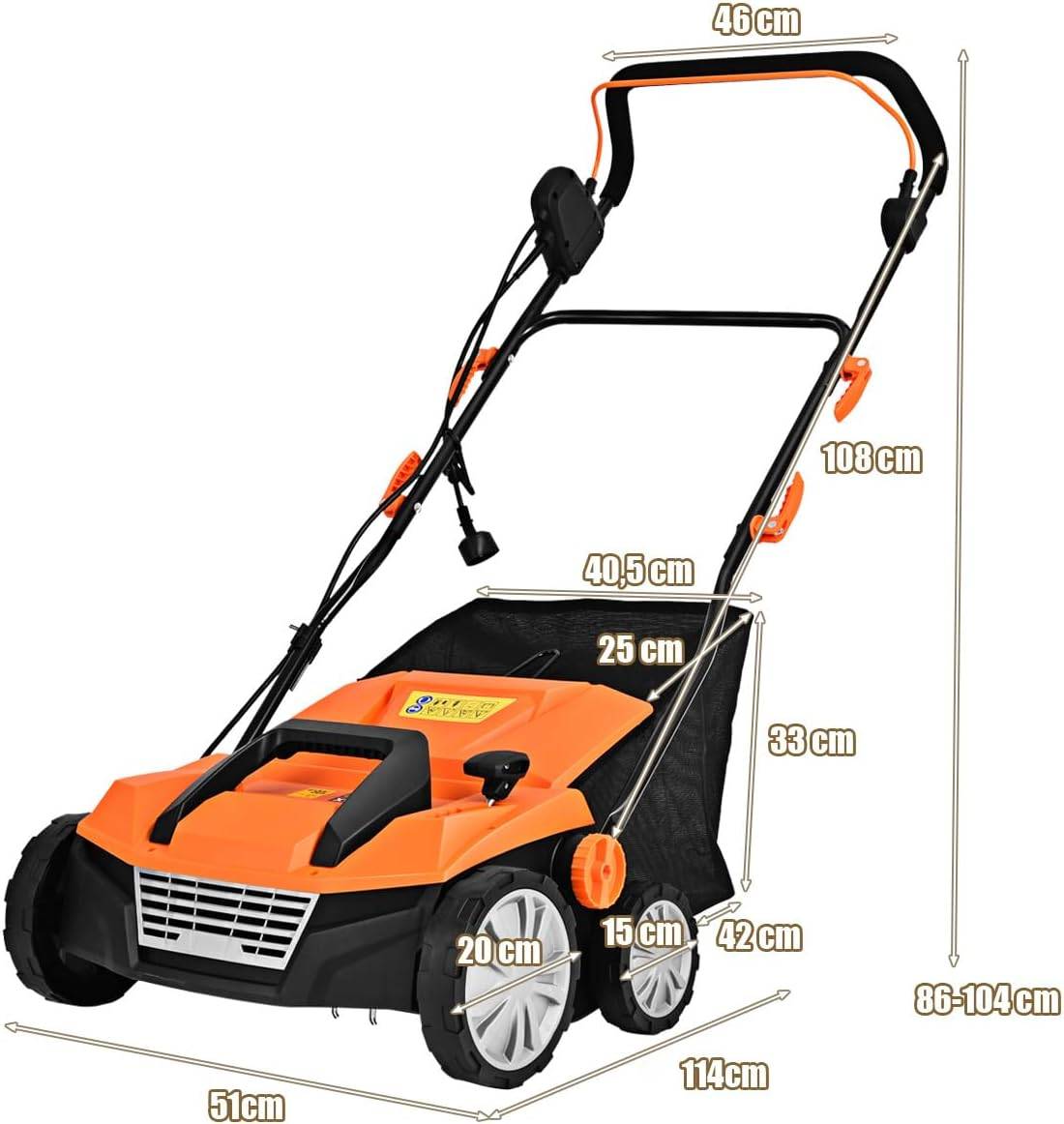 Scarificateur de Pelouse Électrique de 13A,Scarificateur et Aérateur Filaire avec 2 Lames (Orange) - Image 4