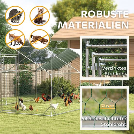 Poulailler, enclos pour poules élevées en plein air, avec bâche résistante aux UV, grillage en acier, mangeoire automatique, pour 18 à 24 poules - Image 8