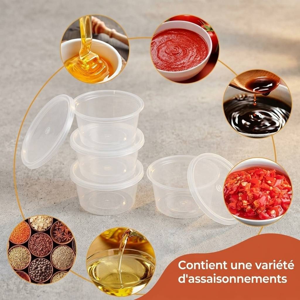 100 pots plastiques 100 ml, couvercles hermétiques, réutilisables - Image 6
