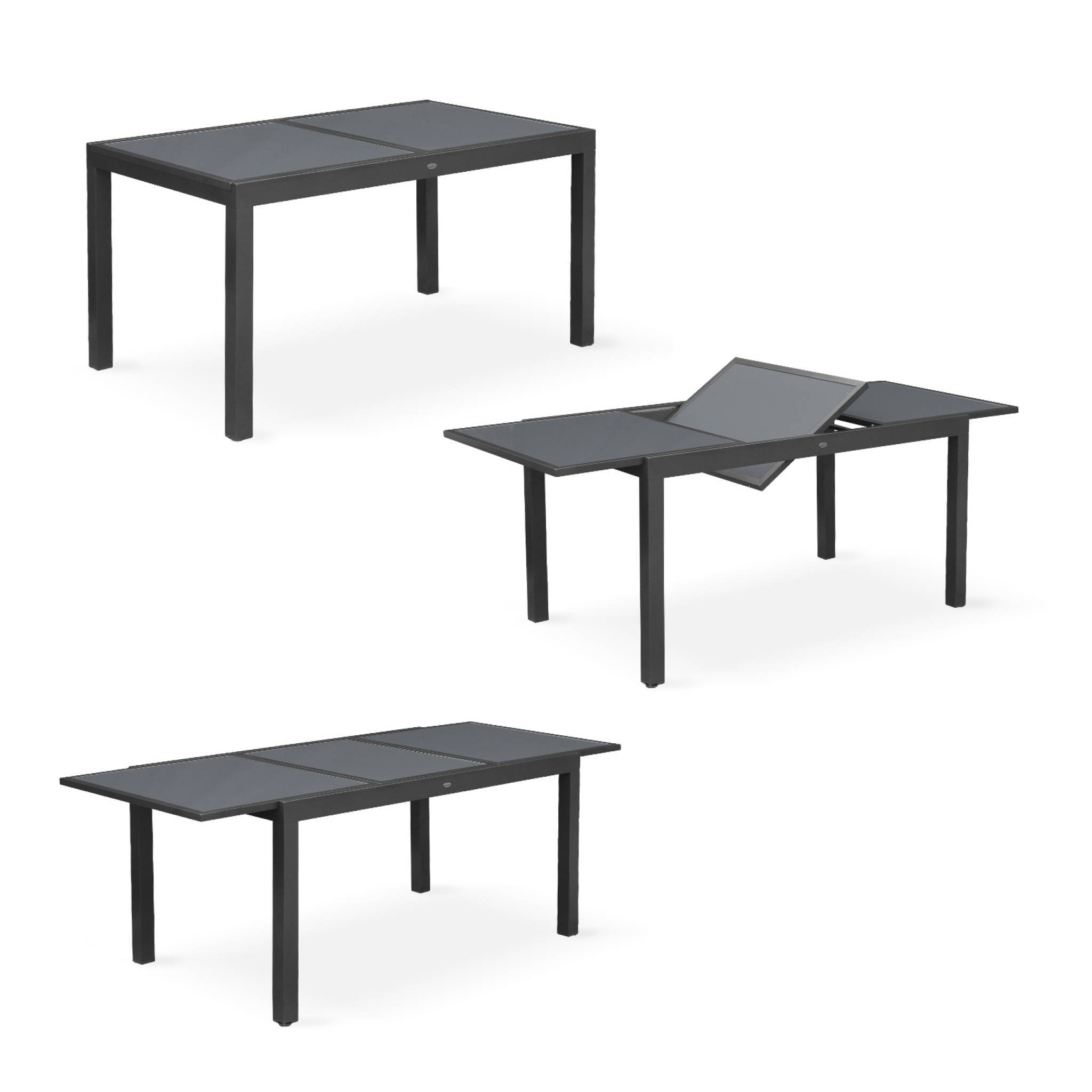 Table de jardin extensible aluminium + 6 assises - Orlando Gris taupe - Table en aluminium 150/210cm. plateau de verre. rallonge et 6 chaises | sweeek - Image 3