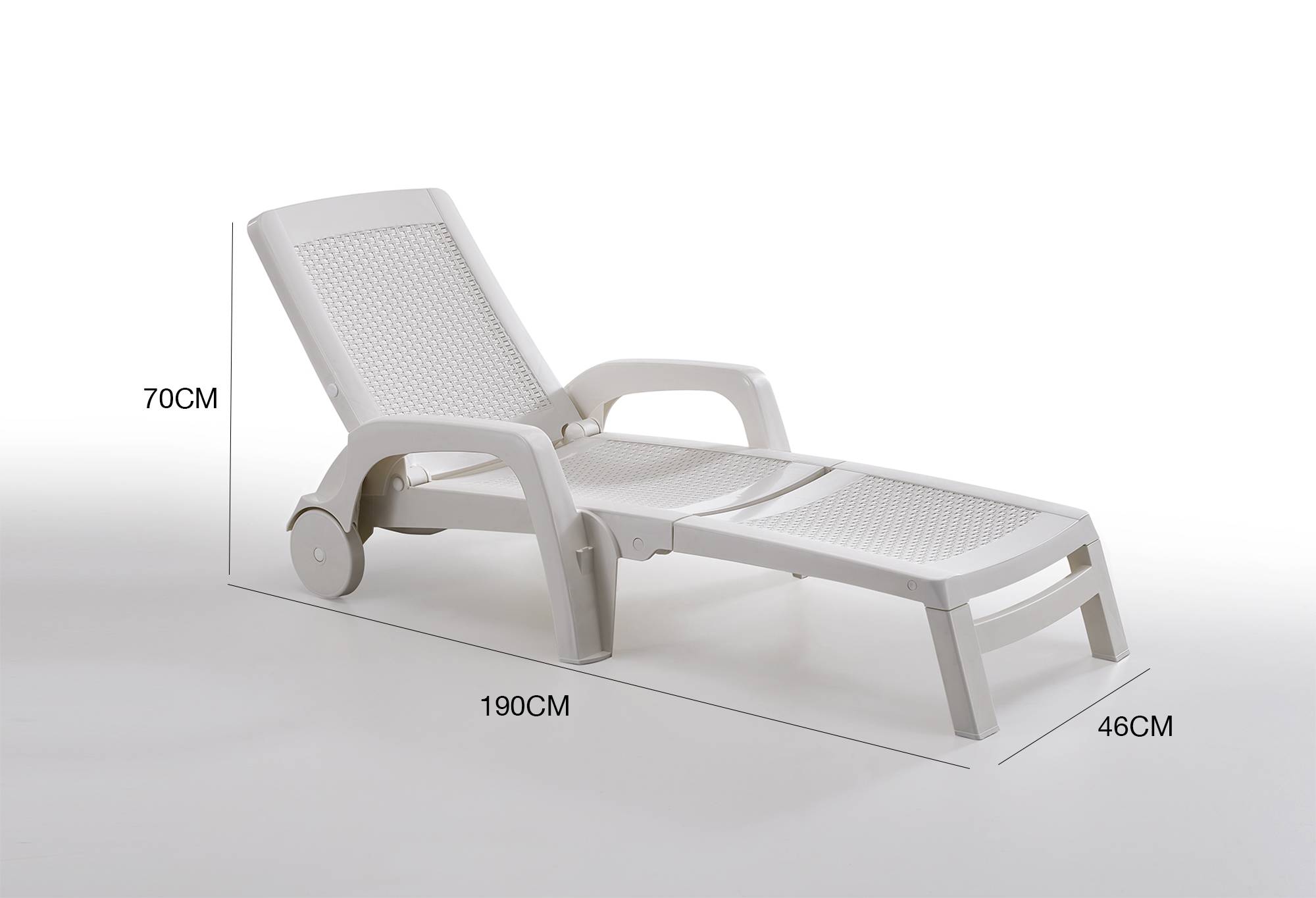 Dmora - Bain au soleil Dmat, Bain au soleil de jardin réglable avec accoudoirs, Chaise longue d'extérieur, 100% Made in Italy, 190x46h70 cm, Blanc - Dmora - Image 3