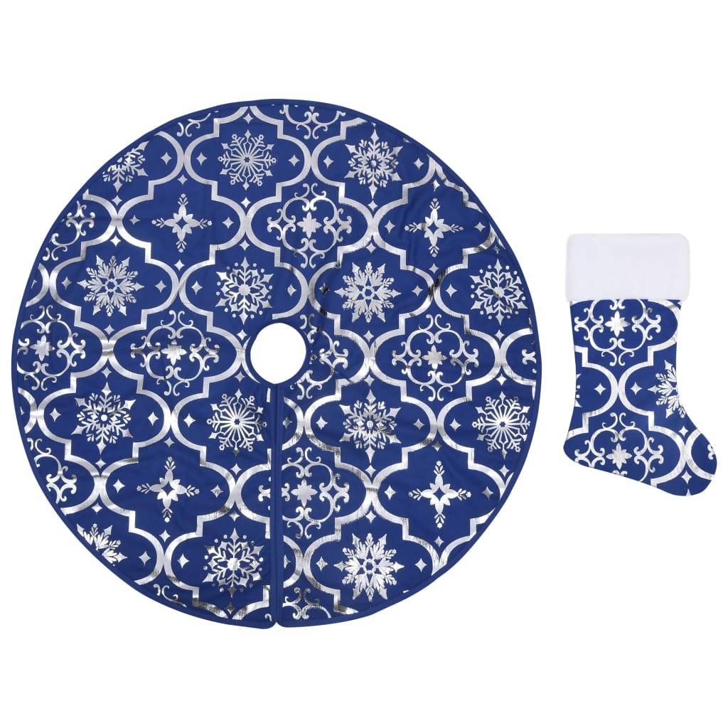 Jupe de sapin de Noël - Robe de sapin - Tapis de sapin de luxe avec chaussette Bleu 122 cm Tissu - Image 1