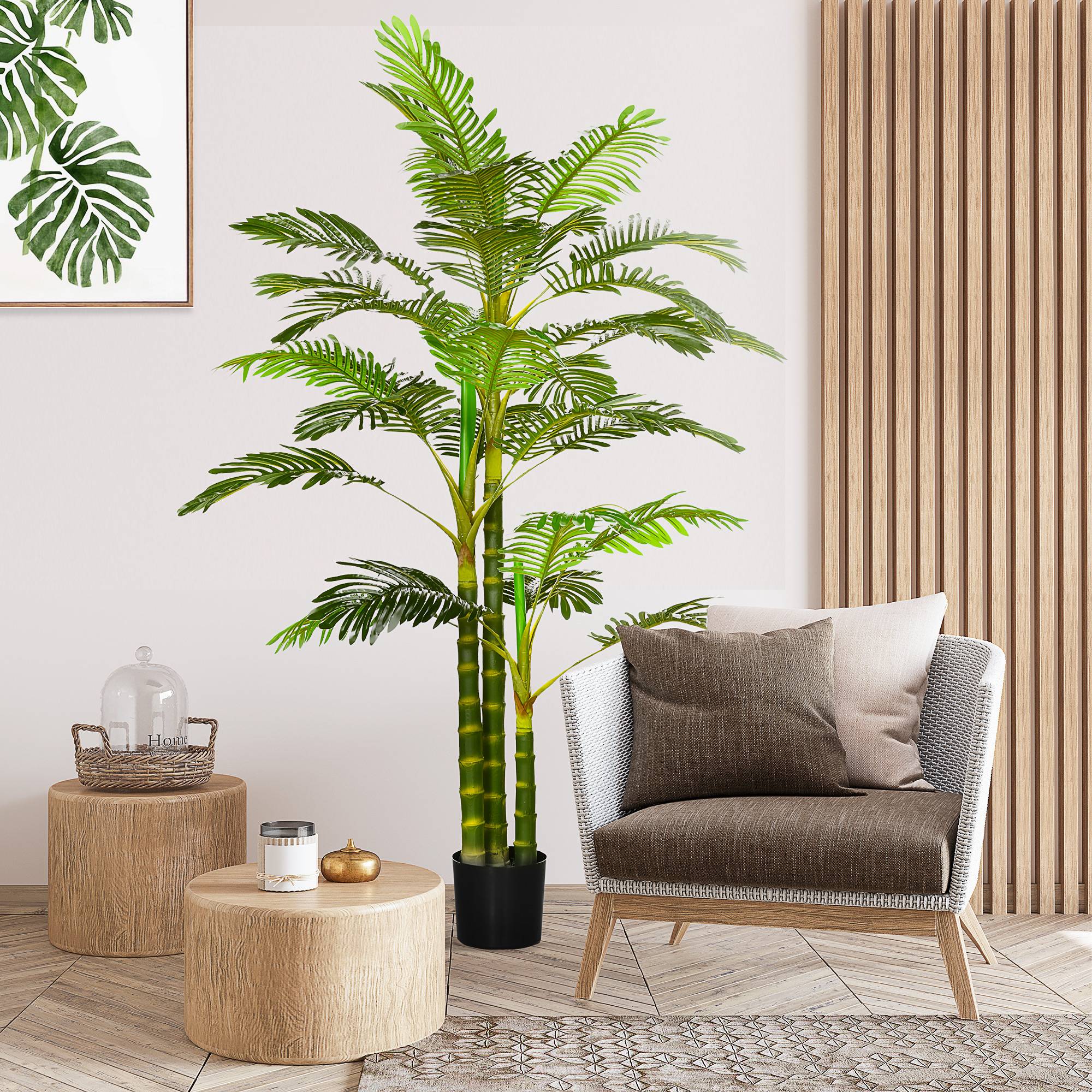 Palmier areca artificiel arbre artificiel hauteur 190 cm avec 30 grandes feuilles en plastique pot inclus - Image 3