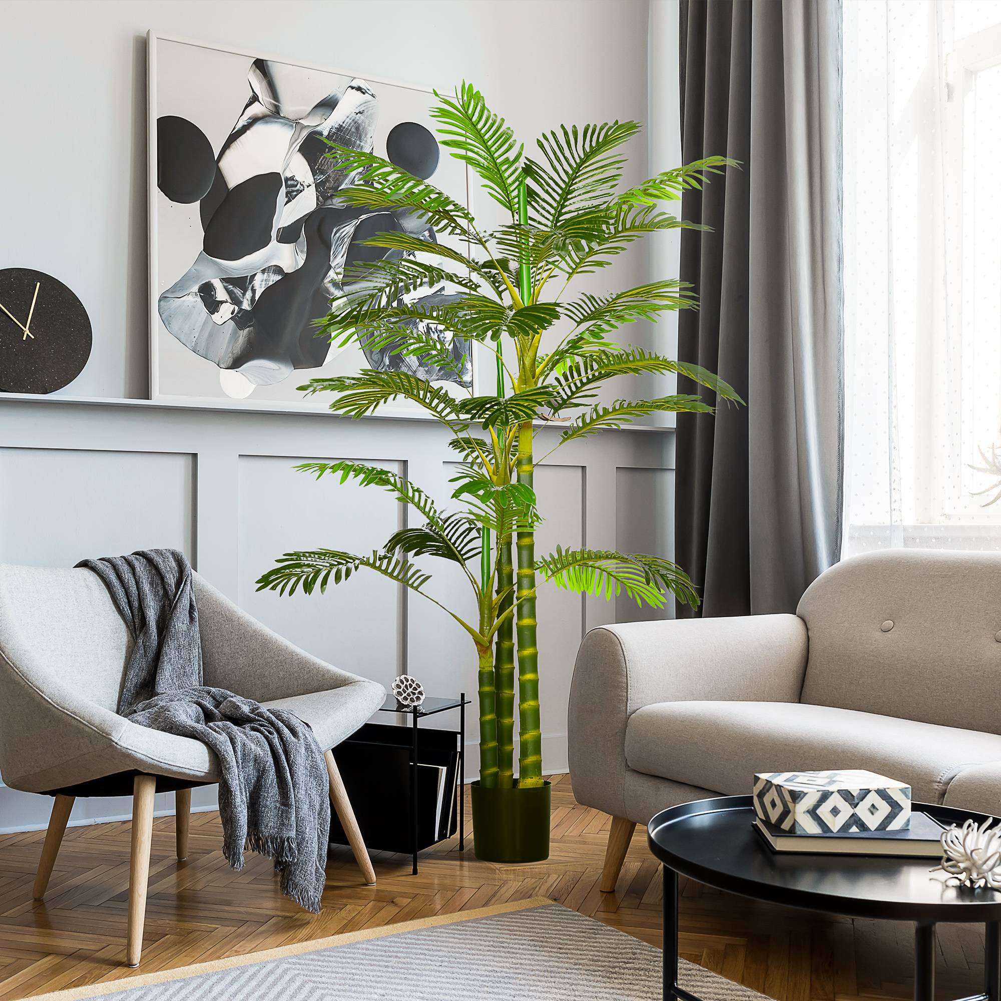 Palmier areca artificiel arbre artificiel hauteur 190 cm avec 30 grandes feuilles en plastique pot inclus - Image 4