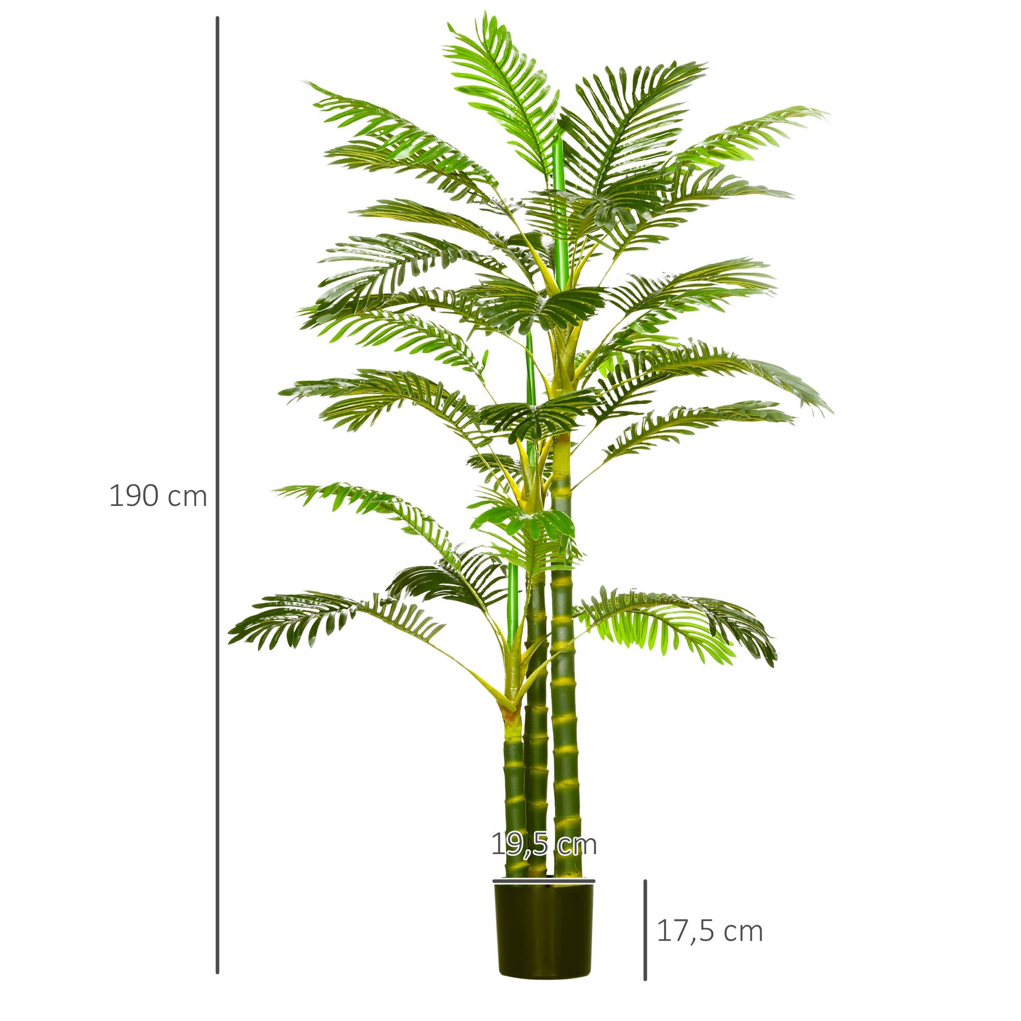 Palmier areca artificiel arbre artificiel hauteur 190 cm avec 30 grandes feuilles en plastique pot inclus - Image 5