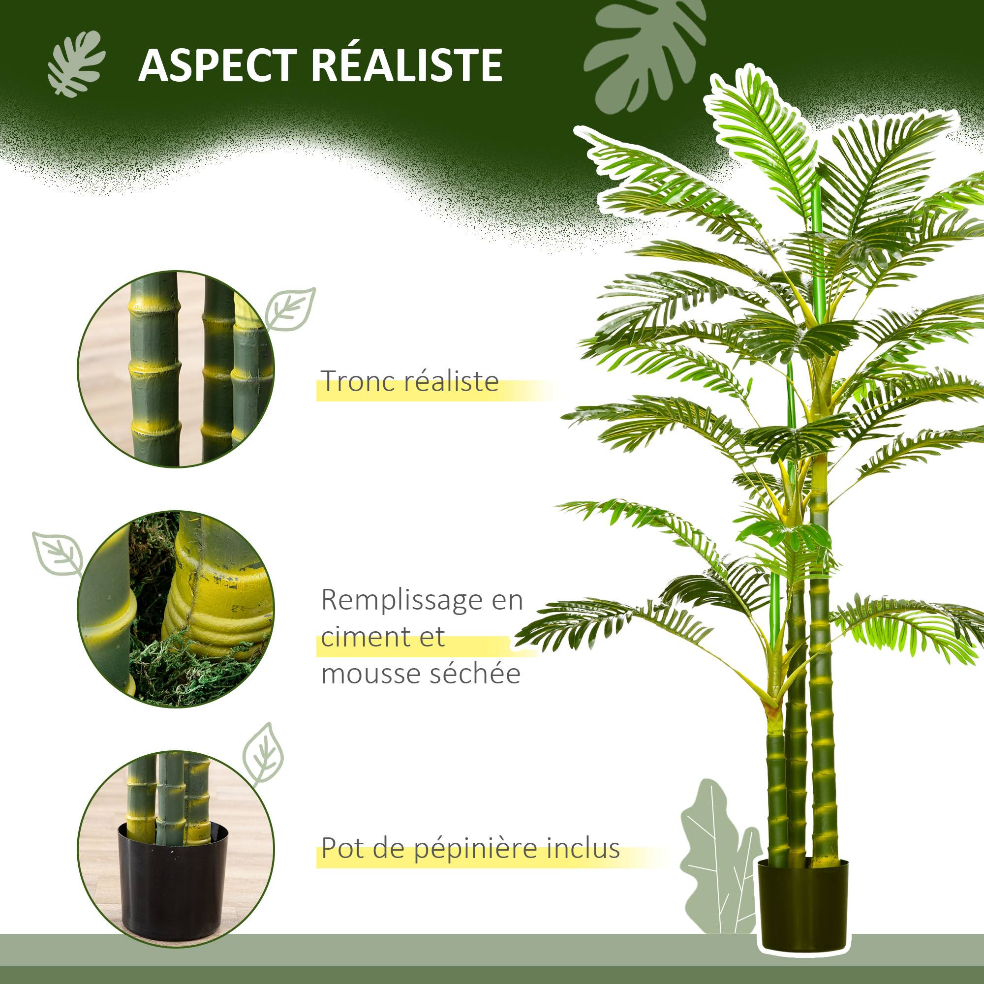 Palmier areca artificiel arbre artificiel hauteur 190 cm avec 30 grandes feuilles en plastique pot inclus - Image 6