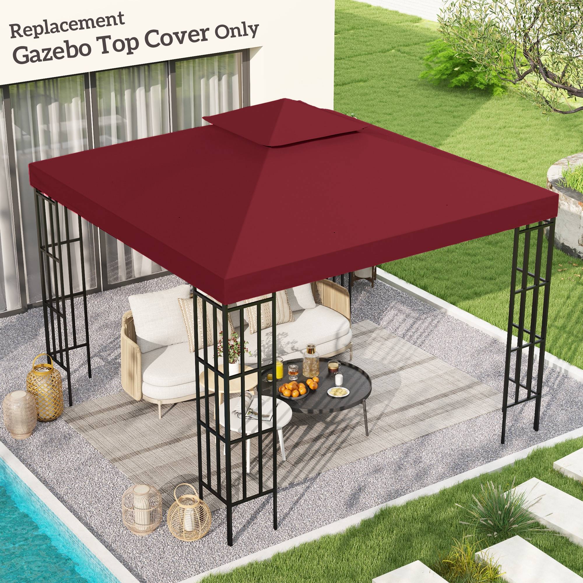 Toit de Remplacement pour pavillon de Jardin Toile de Rechange pour pavillon tonnelle Tente 3 x 3 m Rouge vineux - Image 3