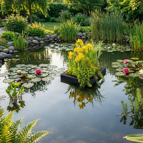 0 - Île Filtrante pour Bassin 25x25 cm - Set Complet avec 4 Plantes - Image 2