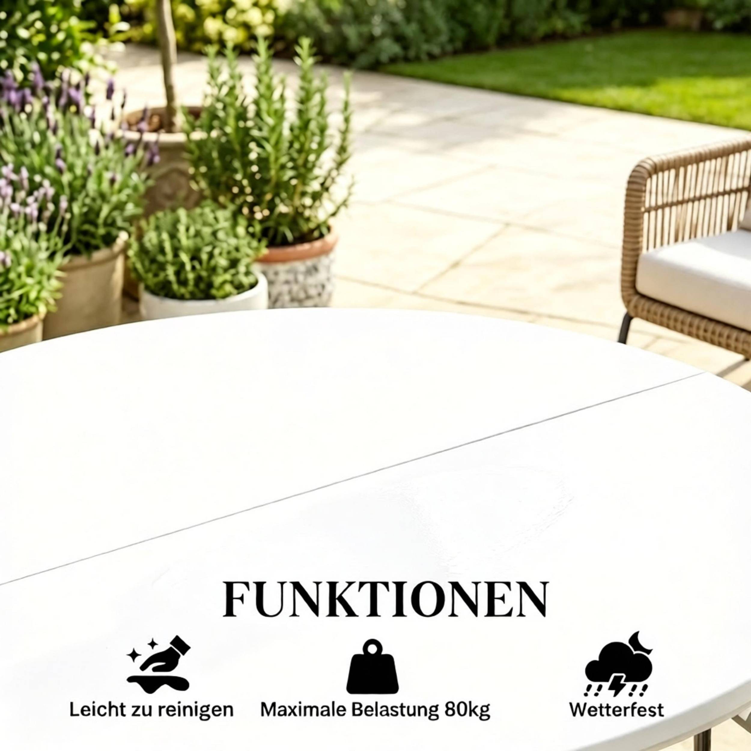 ComfortXL - Table ronde pliante HDPE acier Ø122 cm gris et blanc jardin 6 personnes gain de place - ComfortXL Outdoor Living - Image 4