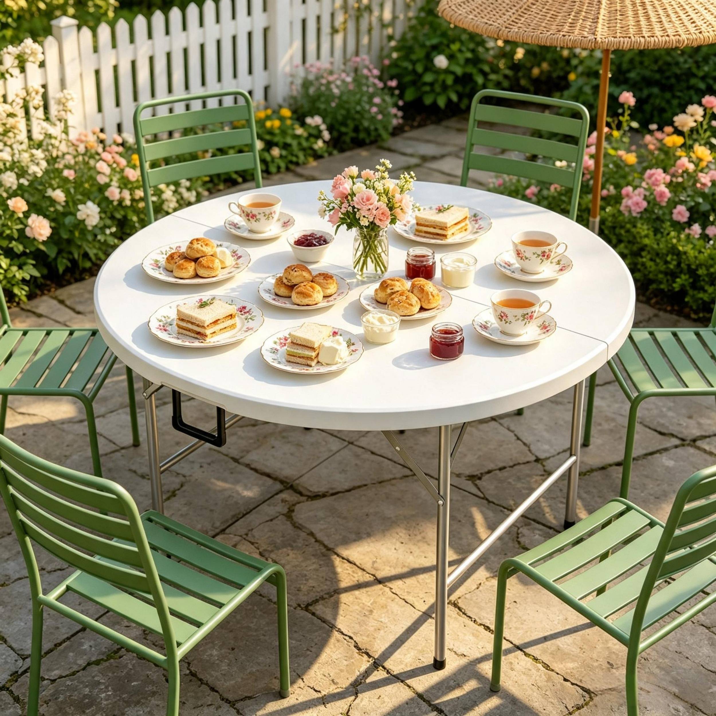 ComfortXL - Table ronde pliante HDPE acier Ø122 cm gris et blanc jardin 6 personnes gain de place - ComfortXL Outdoor Living - Image 5