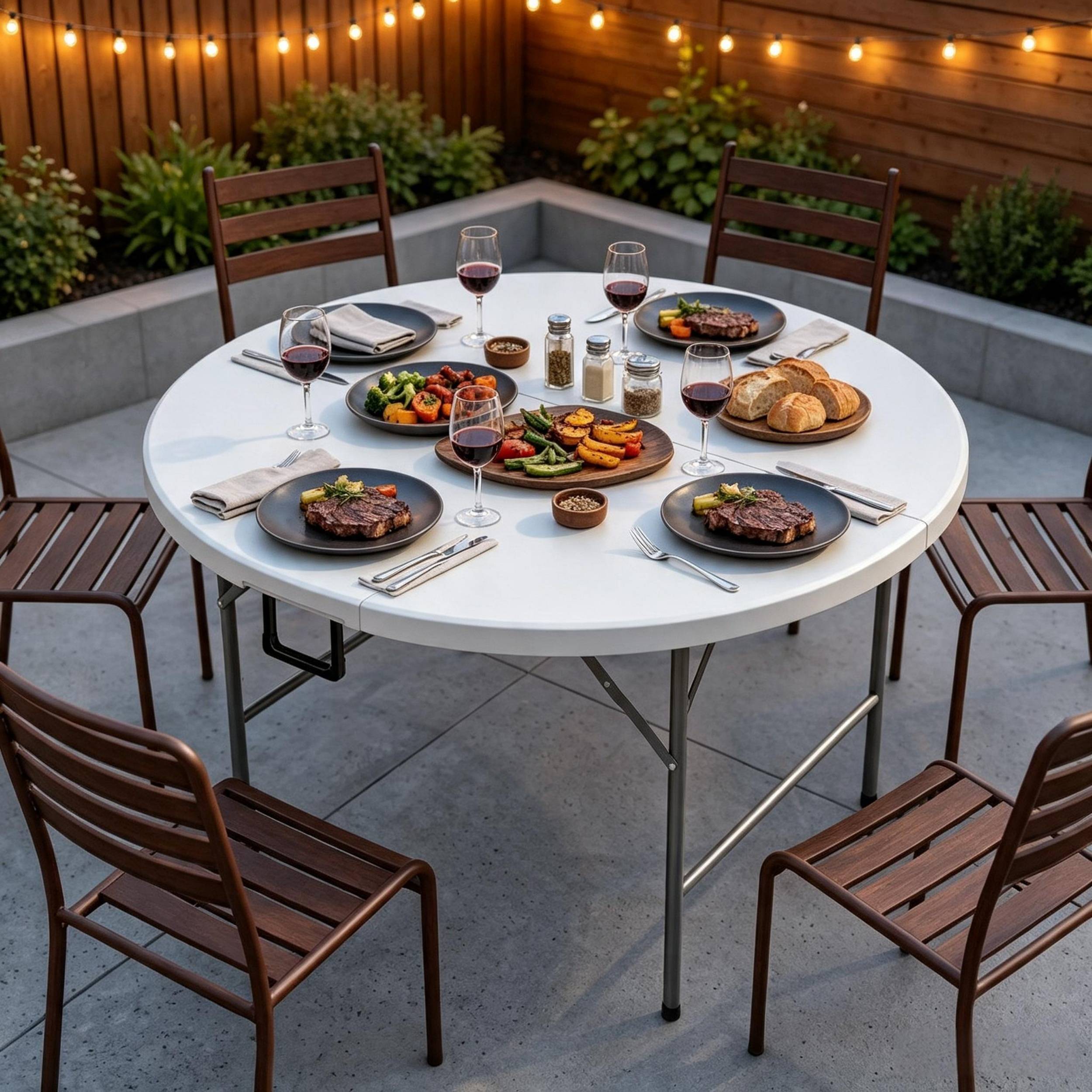 ComfortXL - Table ronde pliante HDPE acier Ø122 cm gris et blanc jardin 6 personnes gain de place - ComfortXL Outdoor Living - Image 3