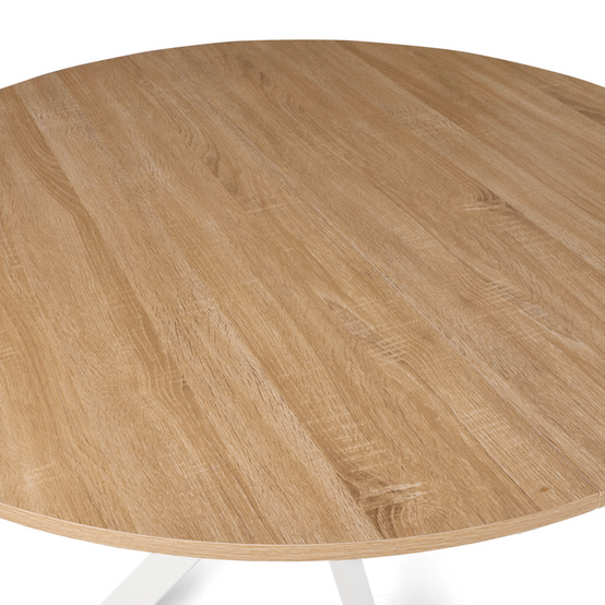 Table à manger ronde ALIX 6 personnes pied araignée bois et blanc 110 cm - Image 5