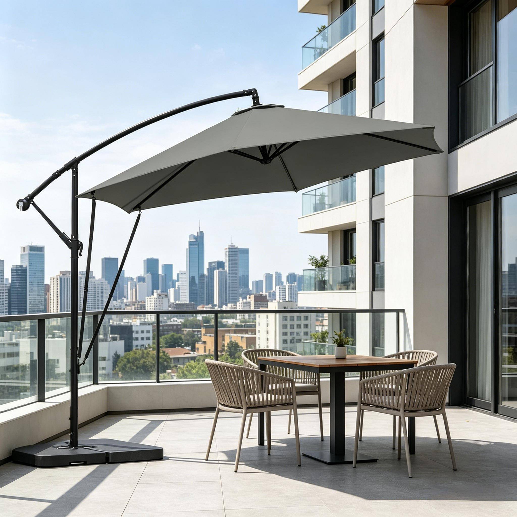 Parasol Déporté 3x3m Mât Métal pour Jardin Terrasse Inclinable Rotatif Anti-UV Gris Foncé - ComfortXL Outdoor Living - Image 5