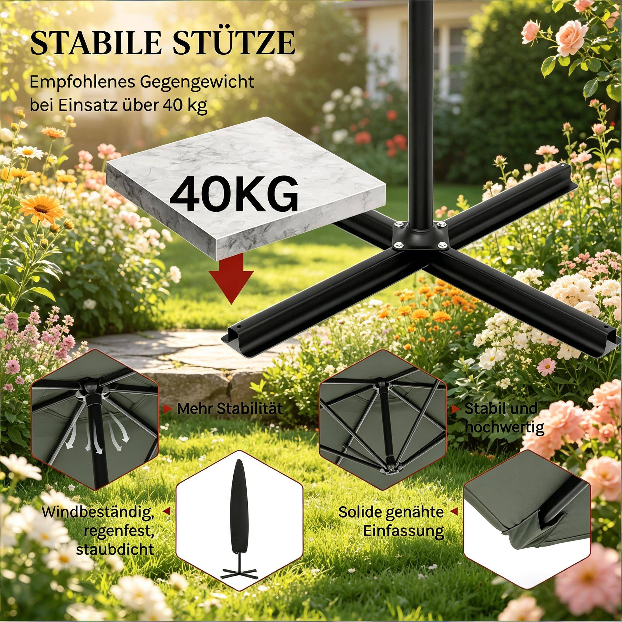 Parasol Déporté 3x3m Mât Métal pour Jardin Terrasse Inclinable Rotatif Anti-UV Gris Foncé - ComfortXL Outdoor Living - Image 2