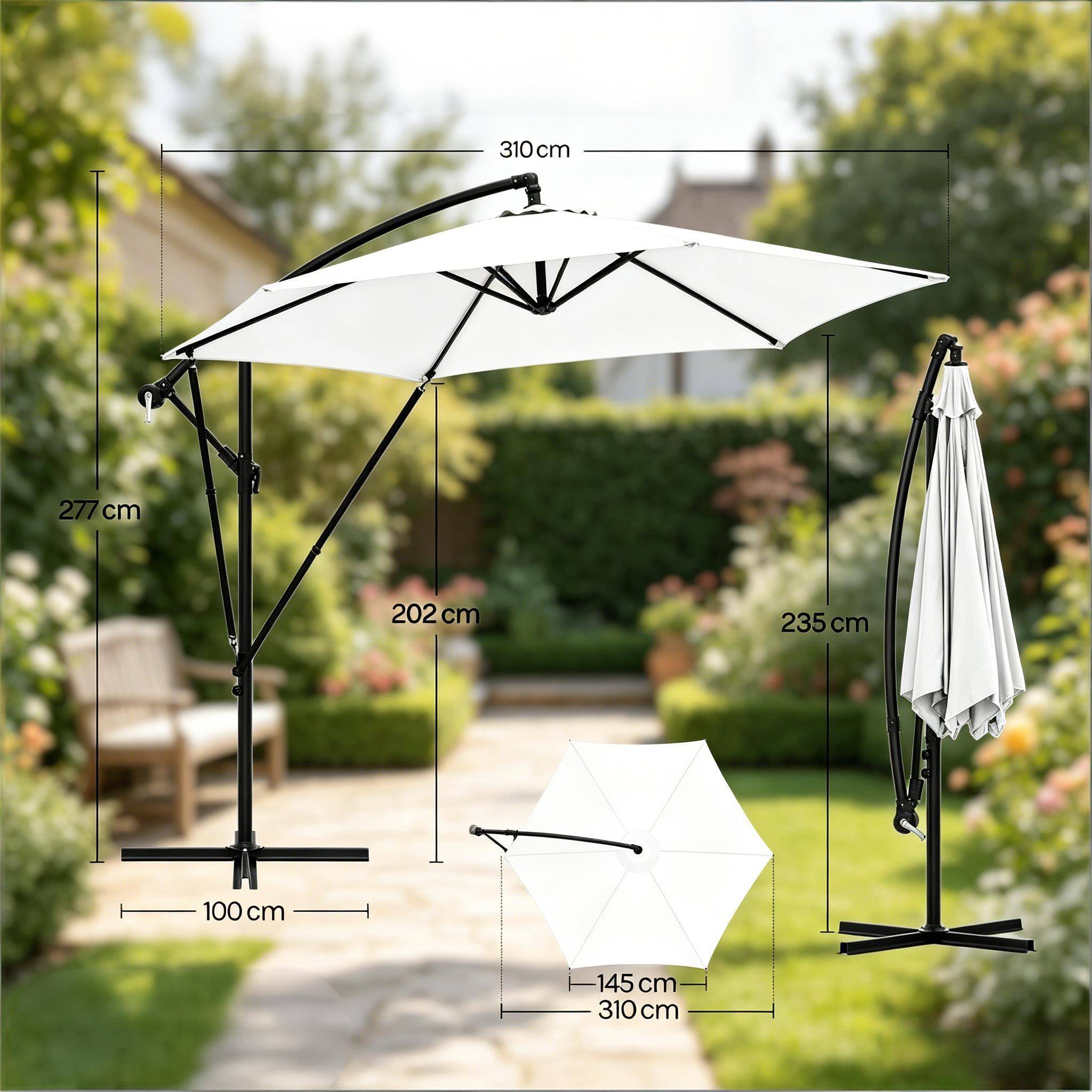 Parasol Déporté 3x3m Mât Métal pour Jardin Terrasse Inclinable Rotatif Anti-UV Gris Foncé - ComfortXL Outdoor Living - Image 8