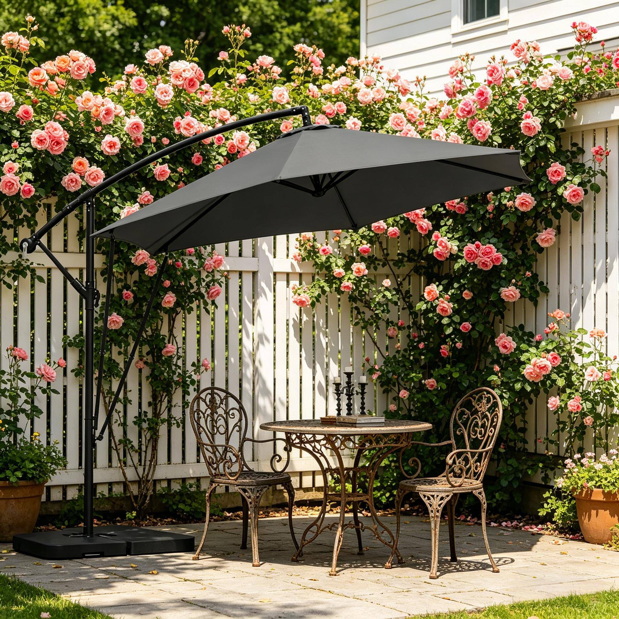 Parasol Déporté 3x3m Mât Métal pour Jardin Terrasse Inclinable Rotatif Anti-UV Gris Foncé - ComfortXL Outdoor Living - Image 6
